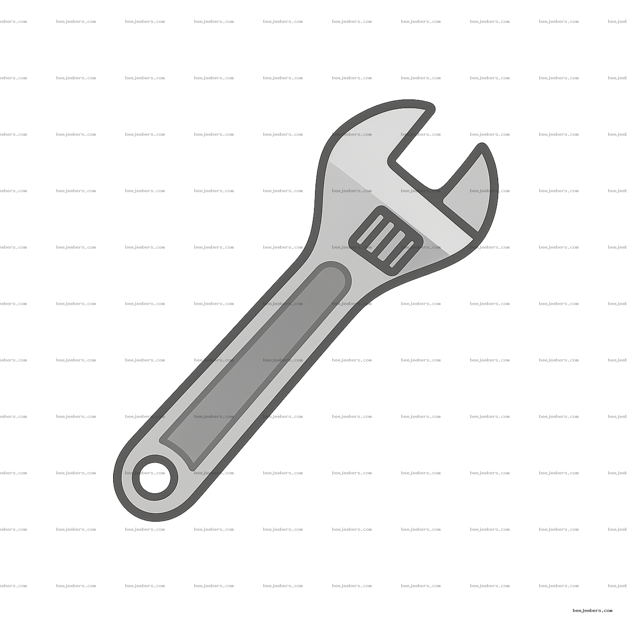 Vector illustration of a silver adjustable wrench tool with transparent background