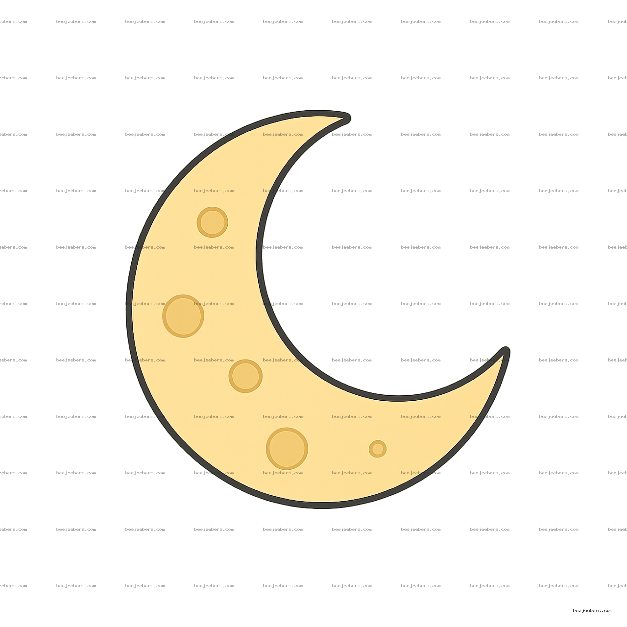 Clean vector crescent yellow moon with round craters on a transparent background