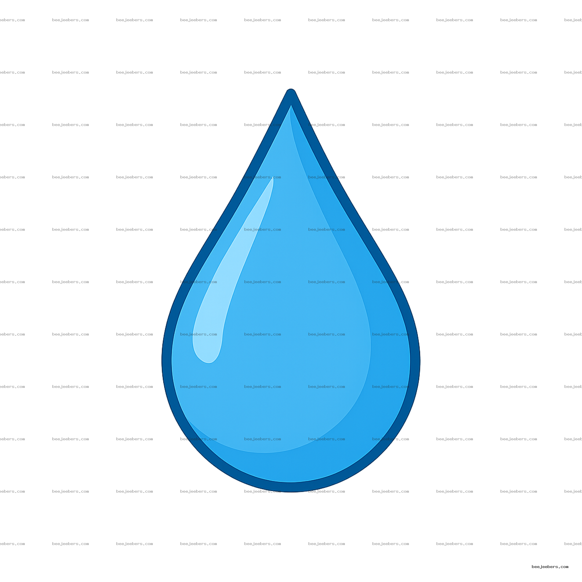 Simple blue vector water drop with highlights and dark outline on transparent background