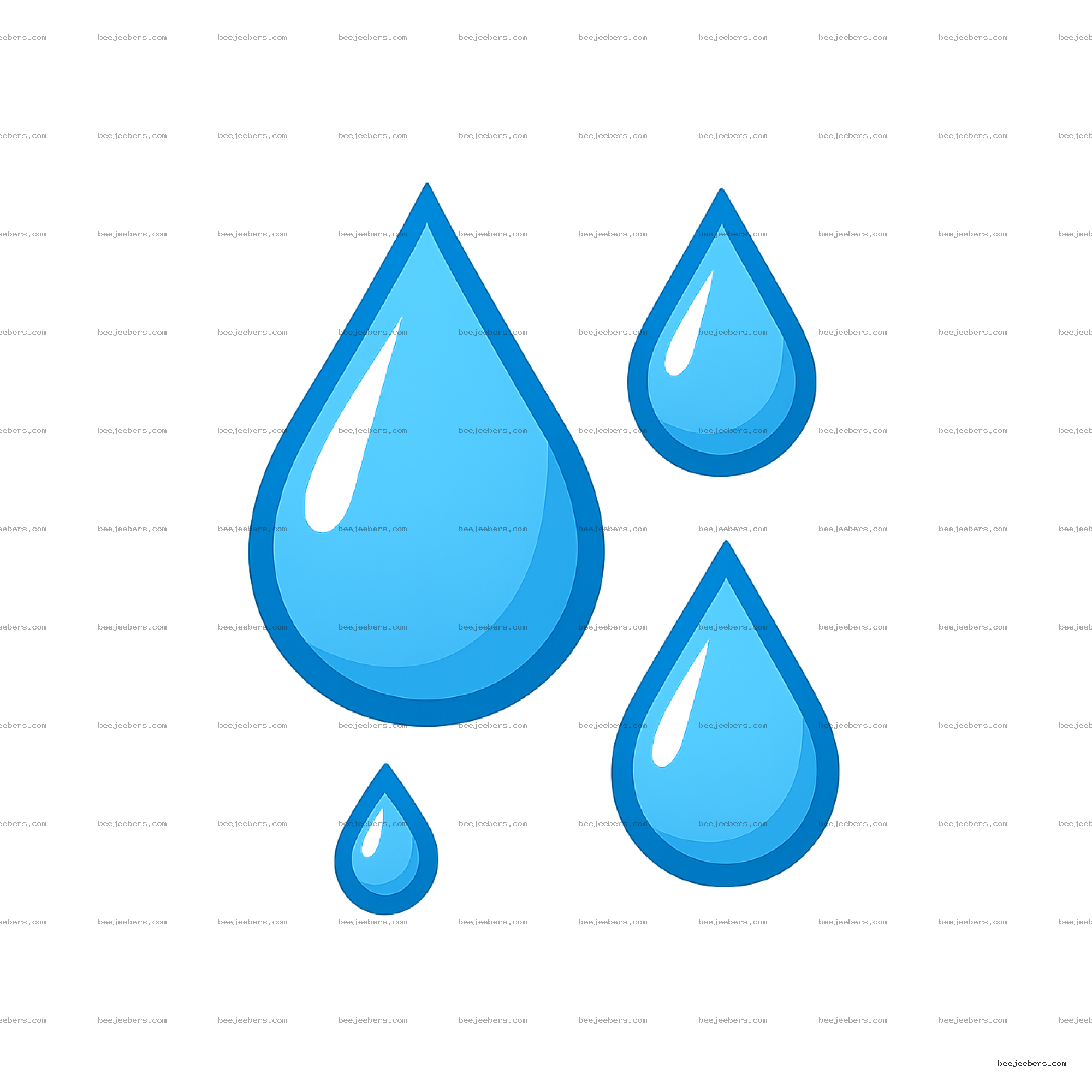 Blue clean vector water drops clipart with glossy highlights on transparent background