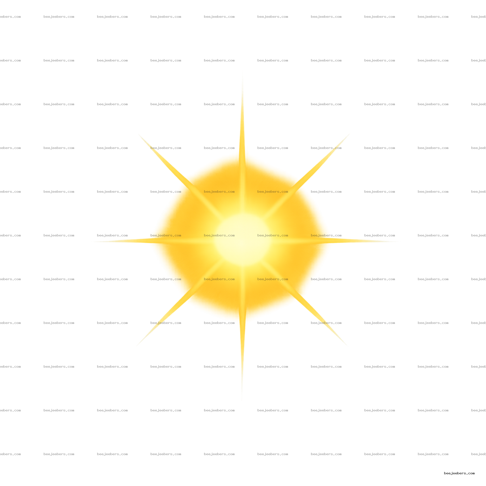 Bright yellow and white vector sun flare with sharp rays on transparent background