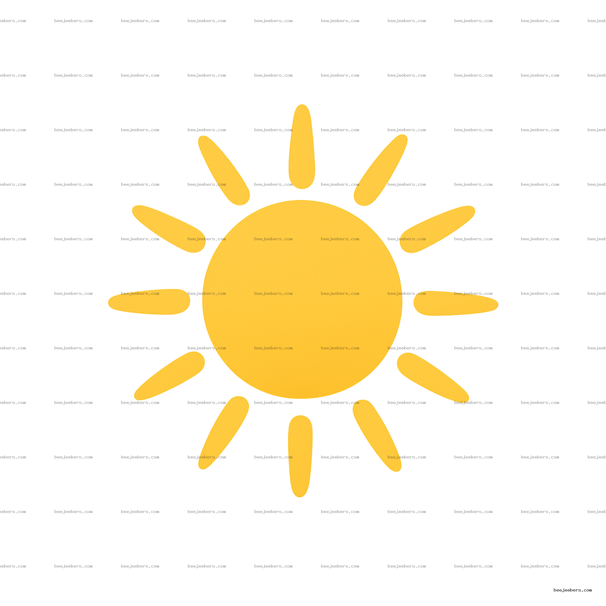 Simple bright yellow sun with rounded rays on transparent background
