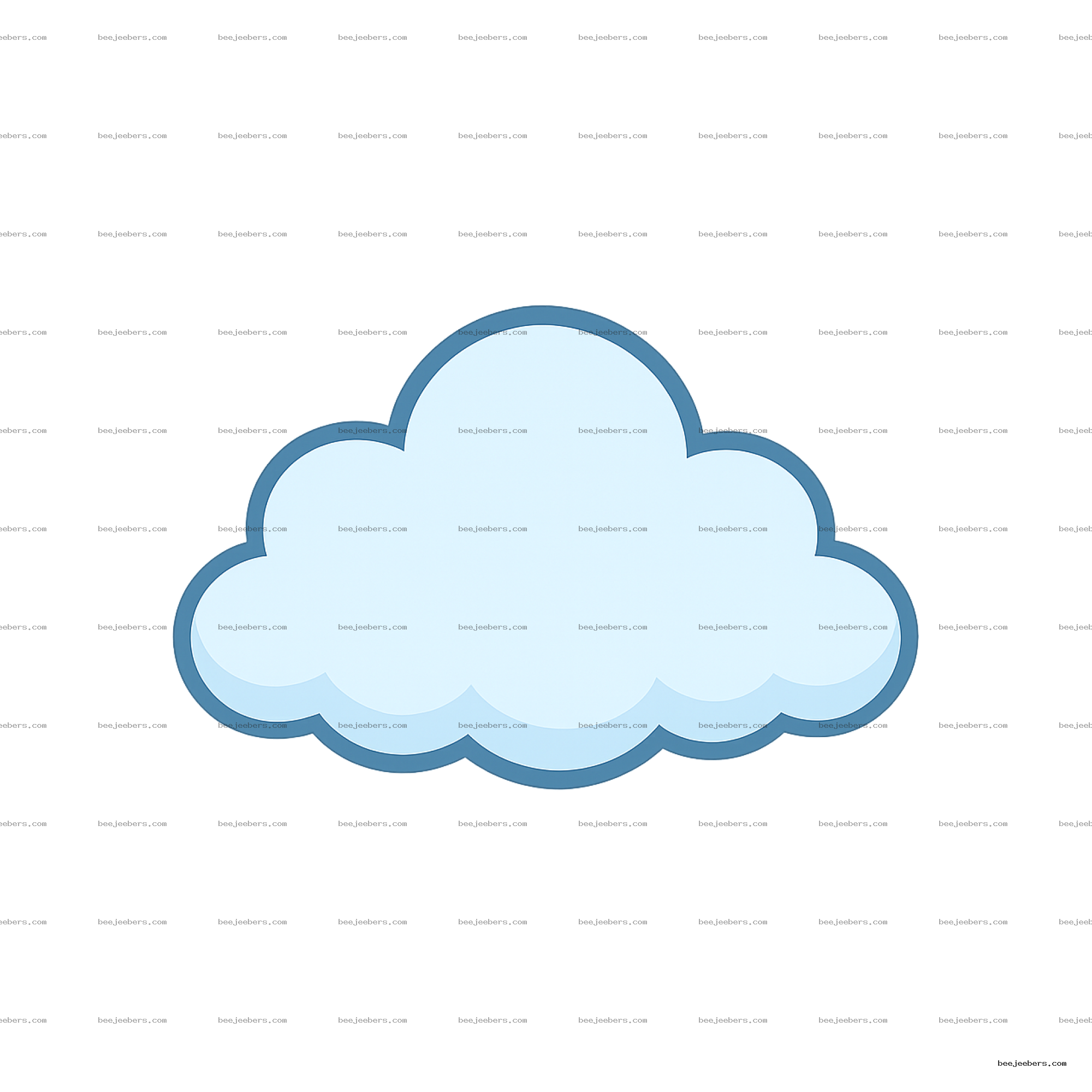 Light blue vector cloud with dark blue outline on transparent background