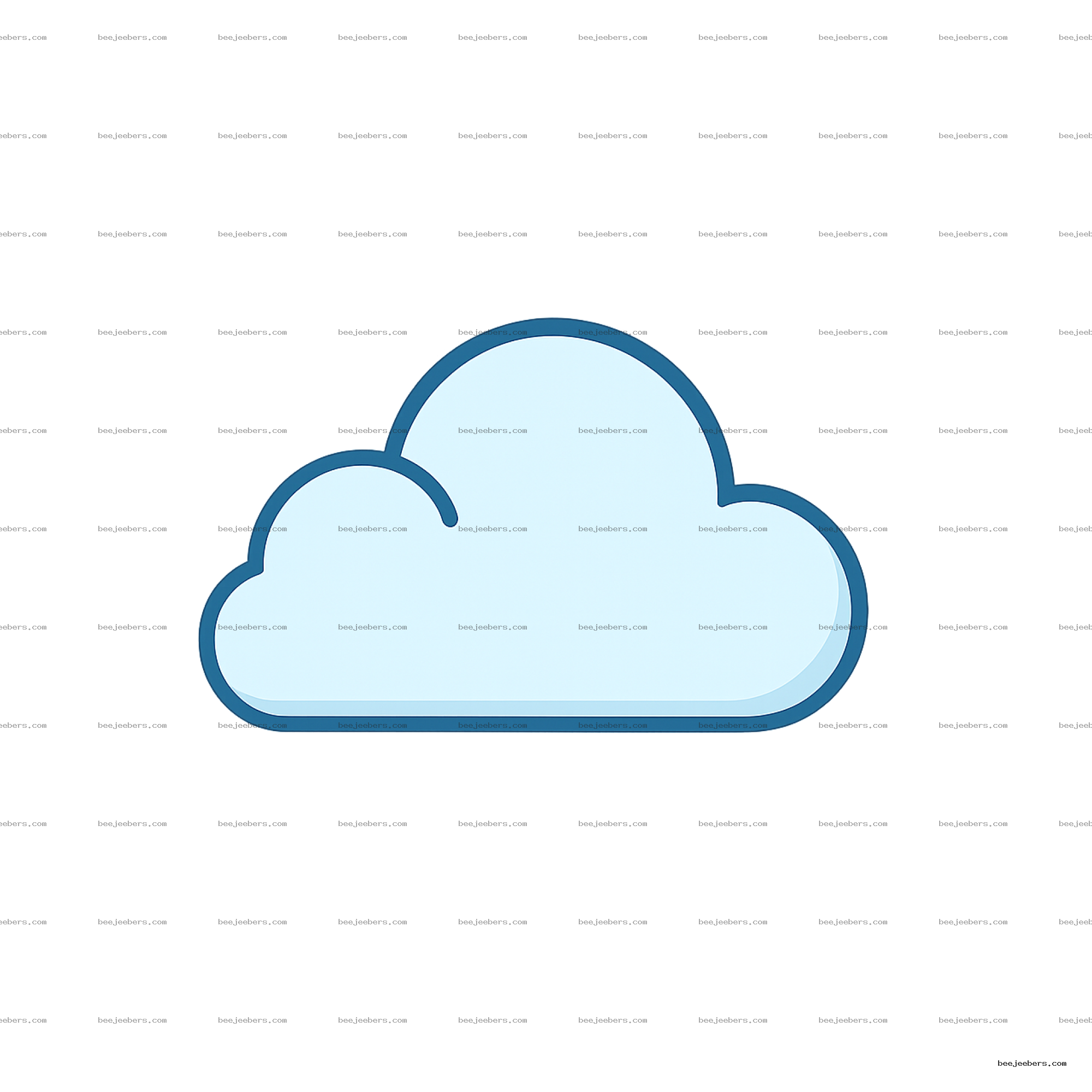 Clean light blue cartoon cloud with smooth dark blue outline on transparent background