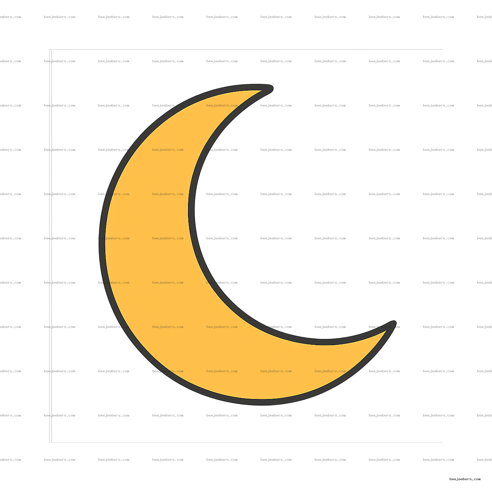 Clean yellow crescent moon vector with dark outline on transparent background
