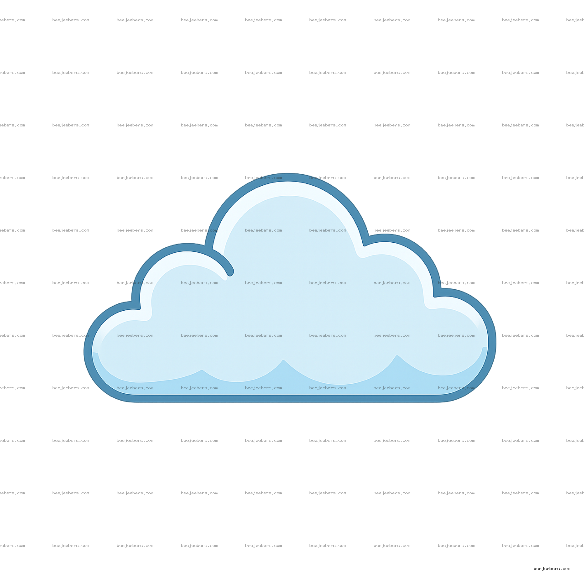 Light blue clean vector cloud PNG with white highlights and blue outline on transparent background