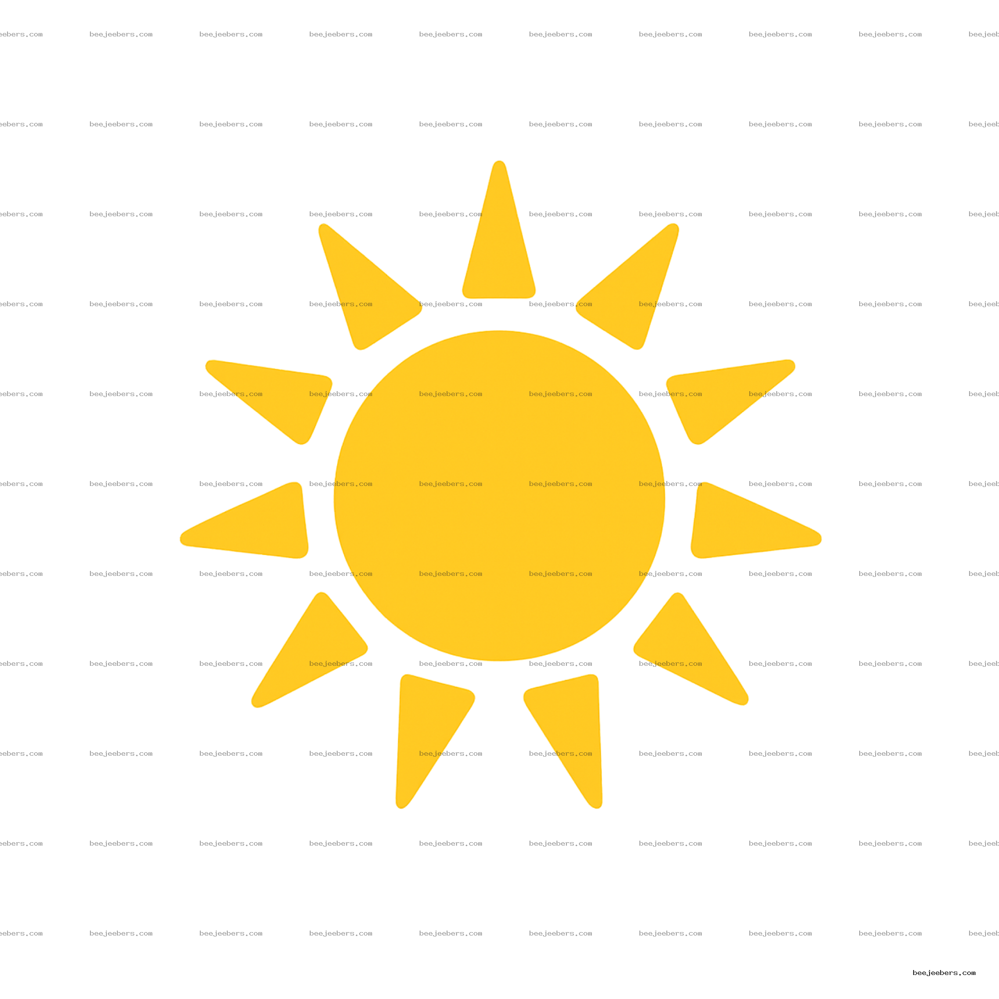 Bright yellow sun with triangular rays in a clean vector style with transparent background