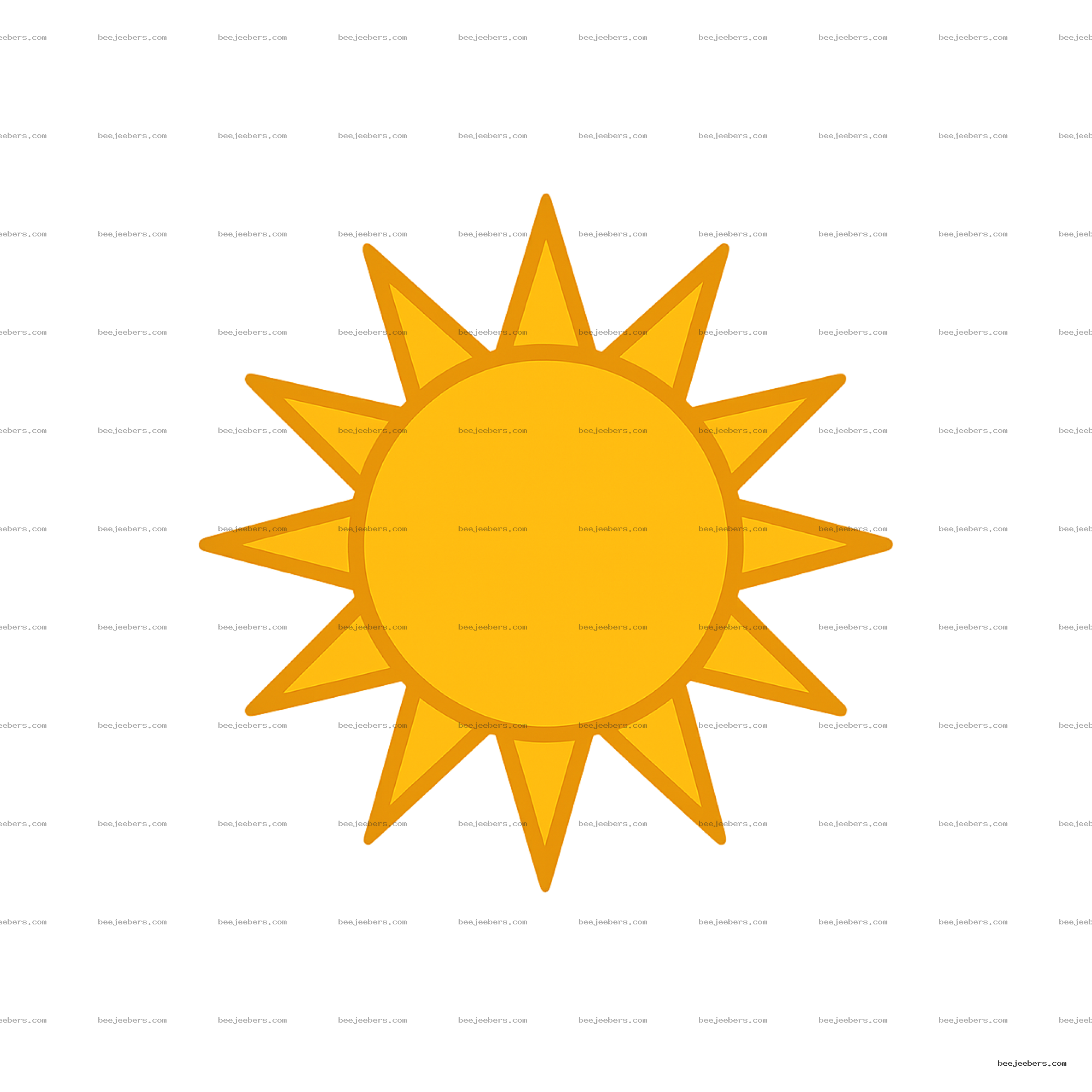 Bright yellow sun clipart with triangular rays on transparent background, clean vector style