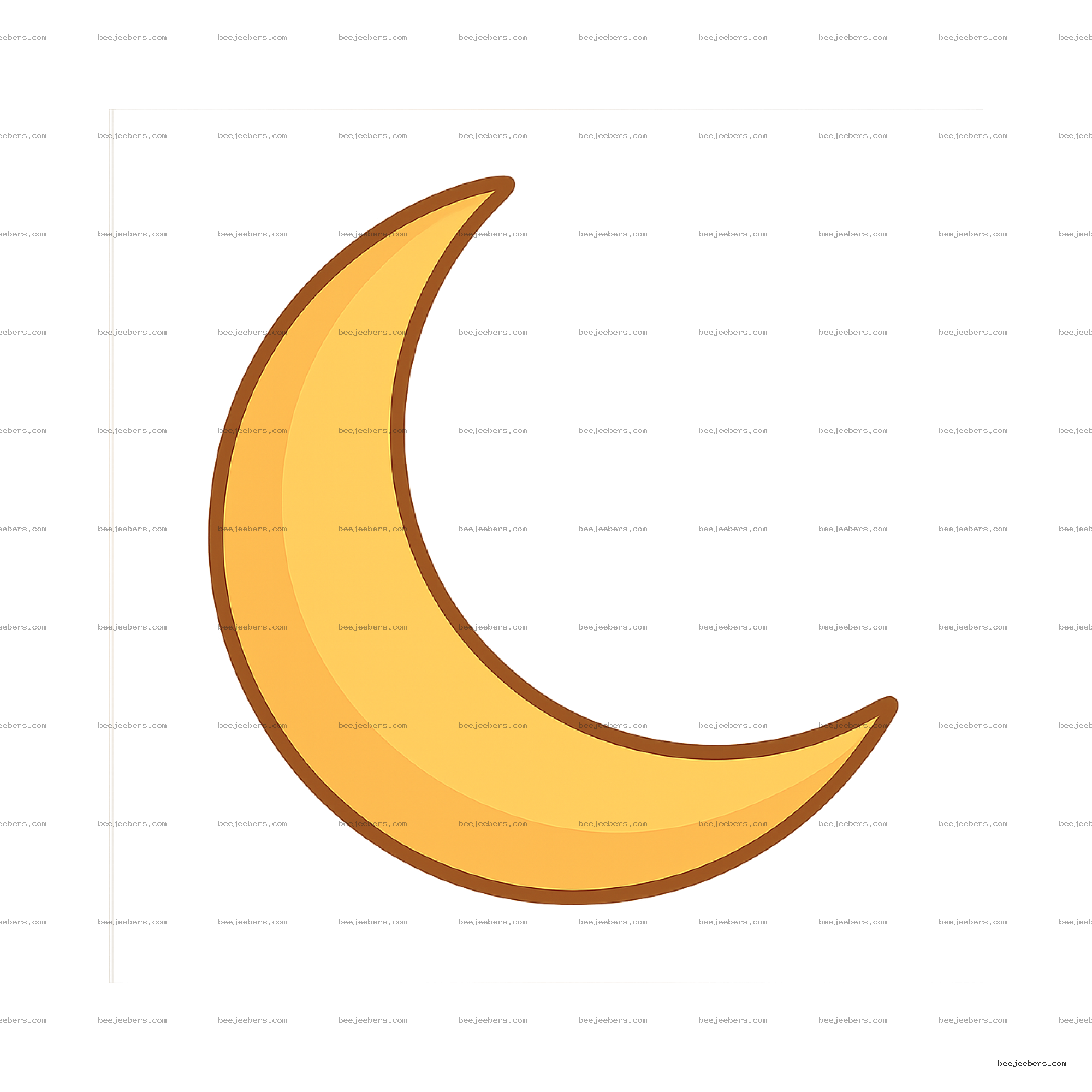 Clean vector half moon illustration in yellow with brown outline on transparent background