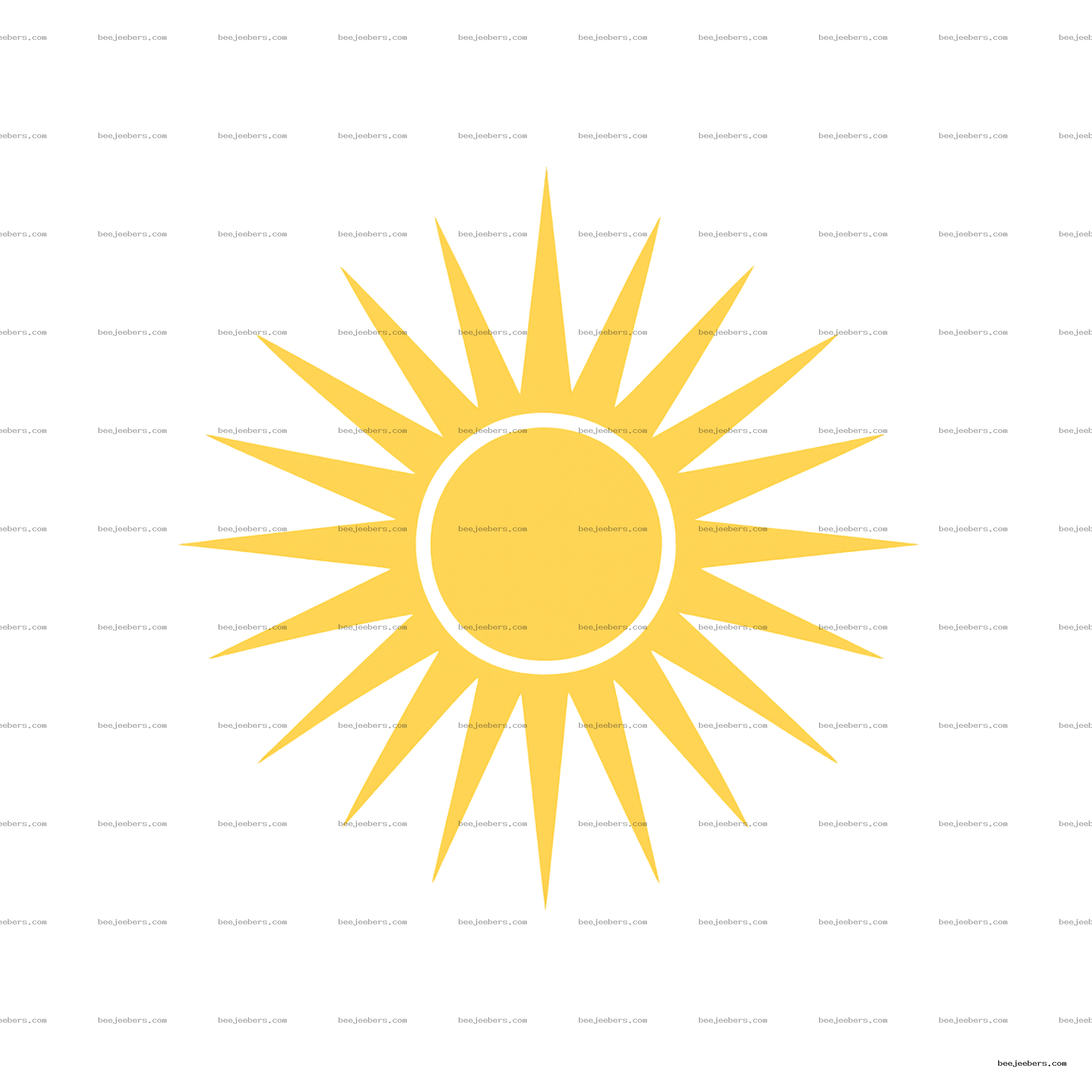 Yellow clean vector sun burst with pointed rays on transparent background