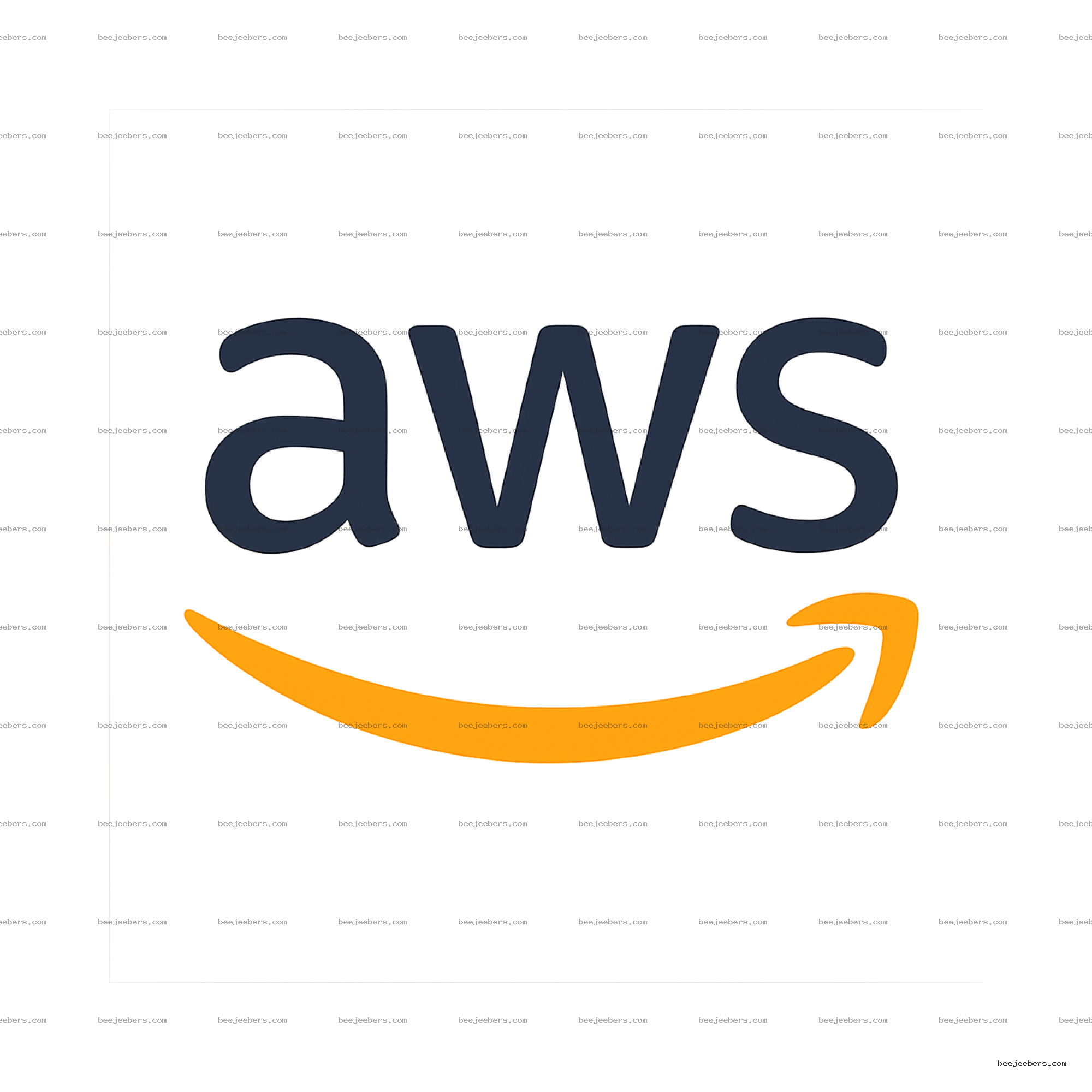 Clean vector AWS logo with dark blue letters and orange swoosh on transparent background