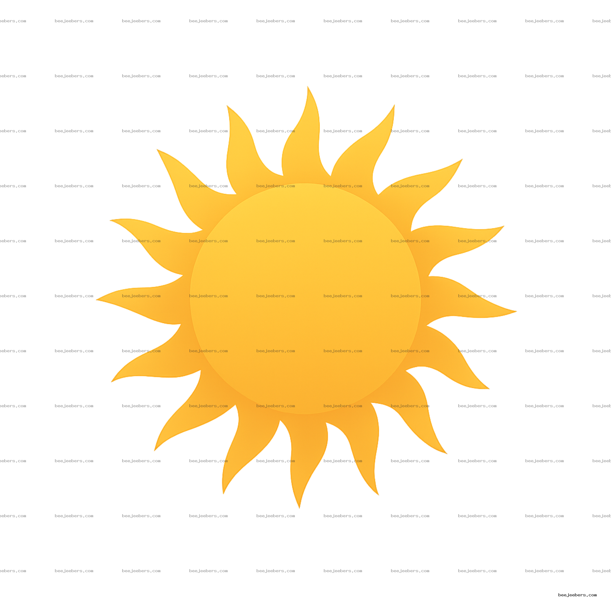 Bright yellow sun with wavy rays vector on transparent background