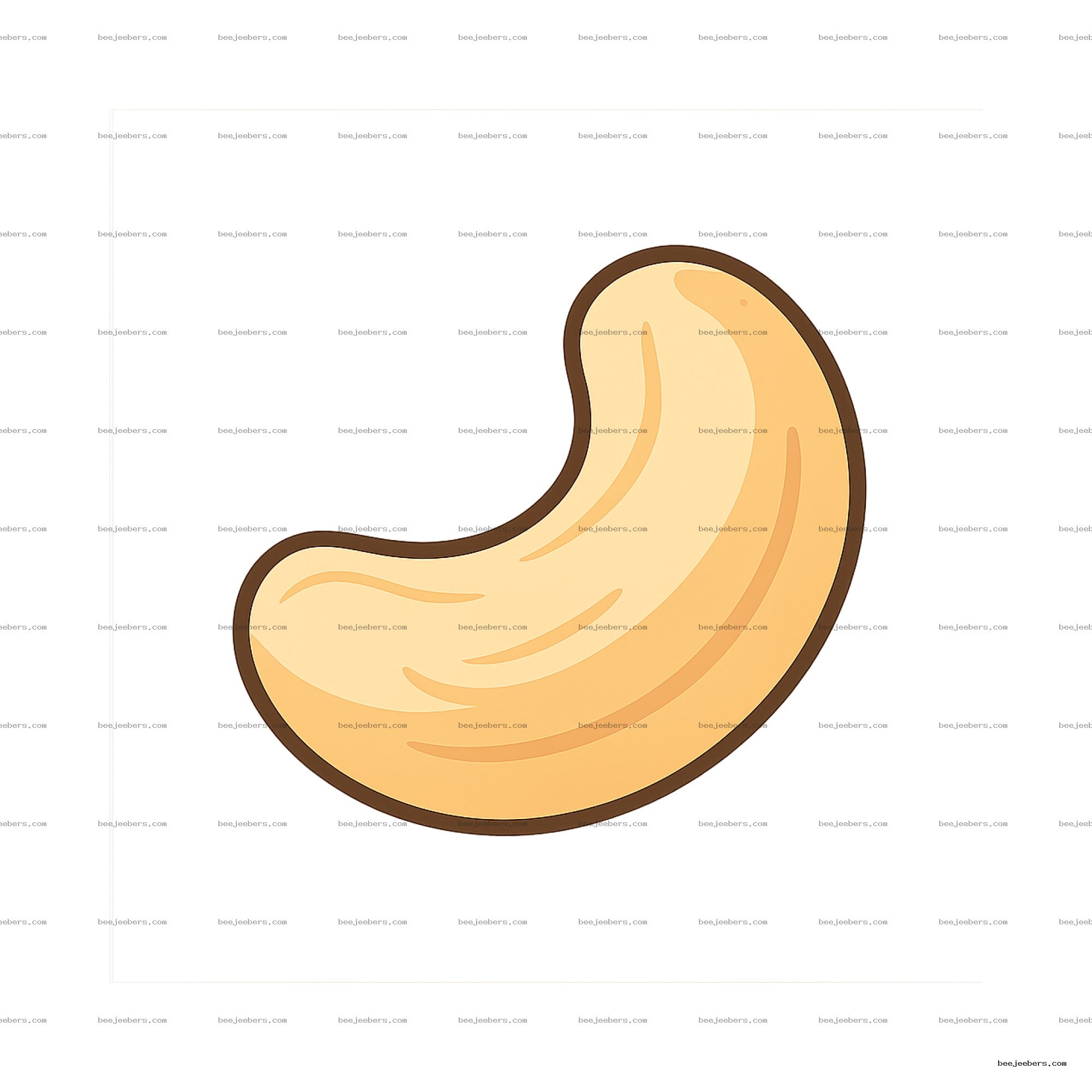 Clean vector illustration of a single cashew nut with smooth shading on transparent background