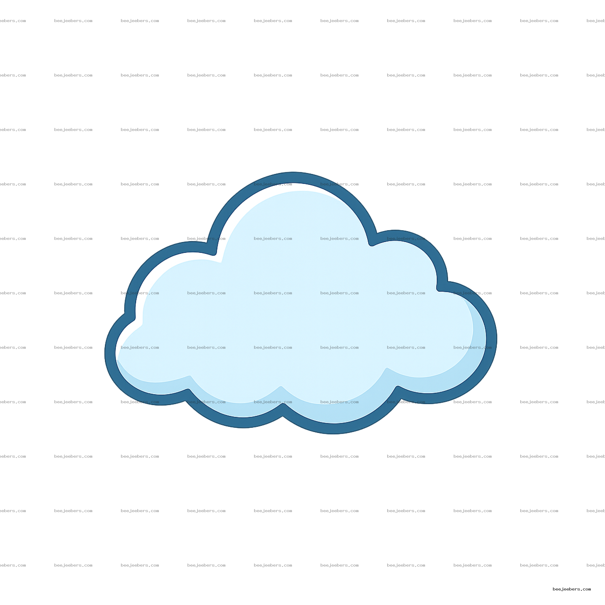 Light blue cartoon cloud with dark blue outline on transparent background PNG
