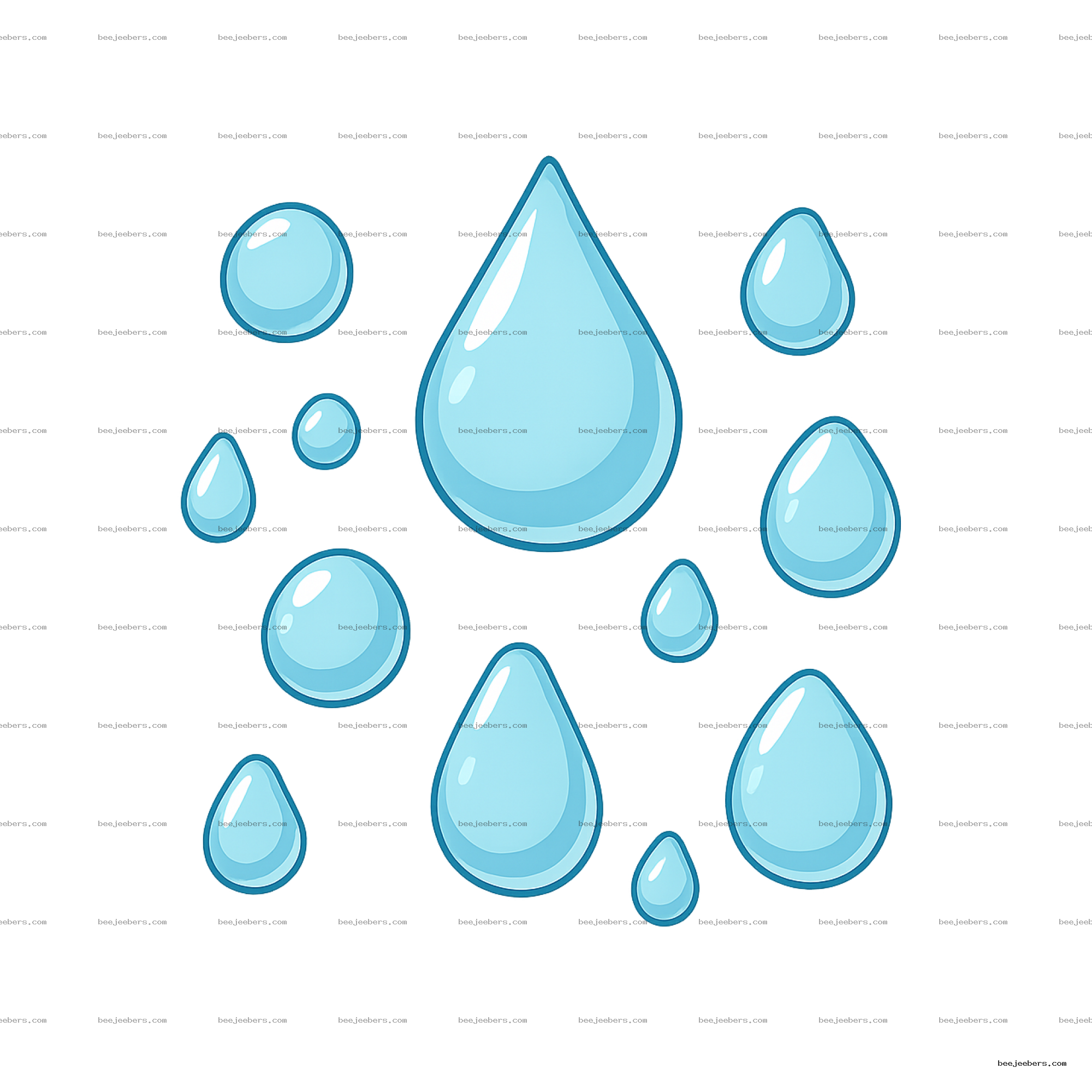 Vector illustration of transparent blue water droplets with glossy highlights