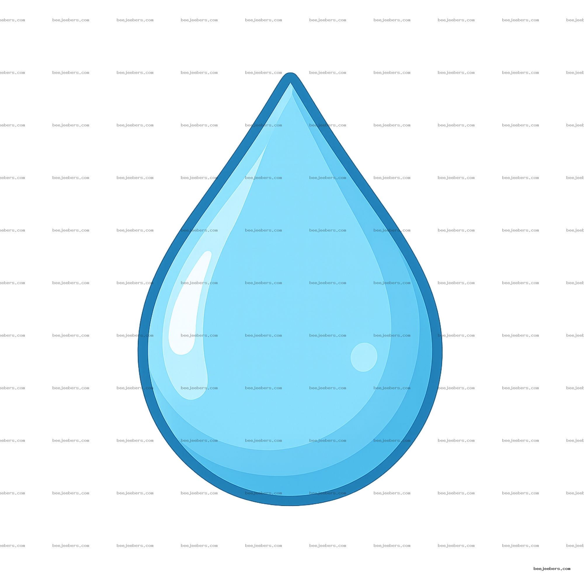 Clean blue water droplet clipart with reflective shine on transparent background