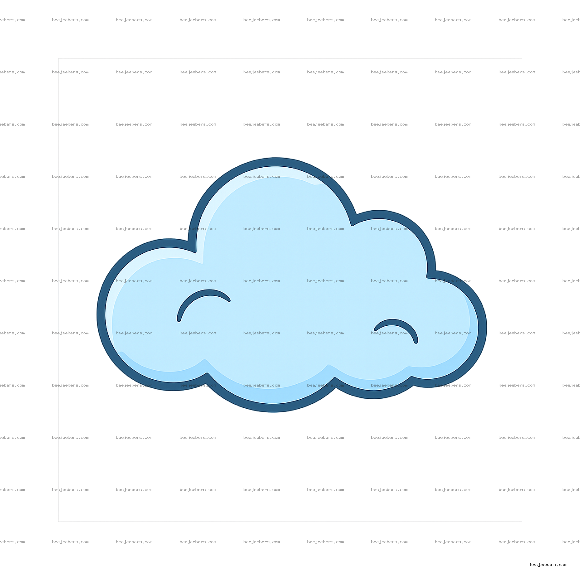Light blue cartoon cloud with smiling eyes and dark blue outline on transparent background