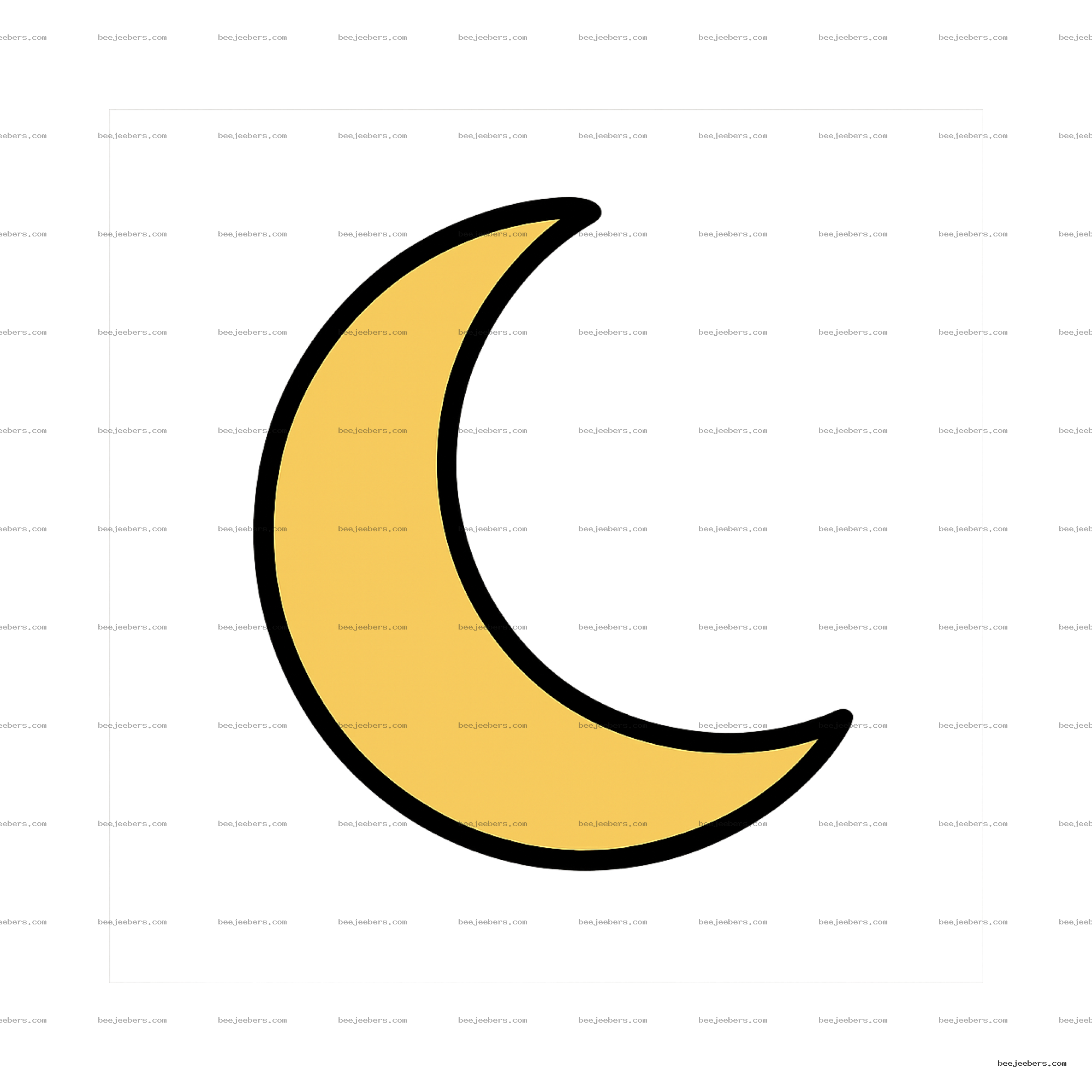 Yellow crescent half moon with black outline on transparent background clipart