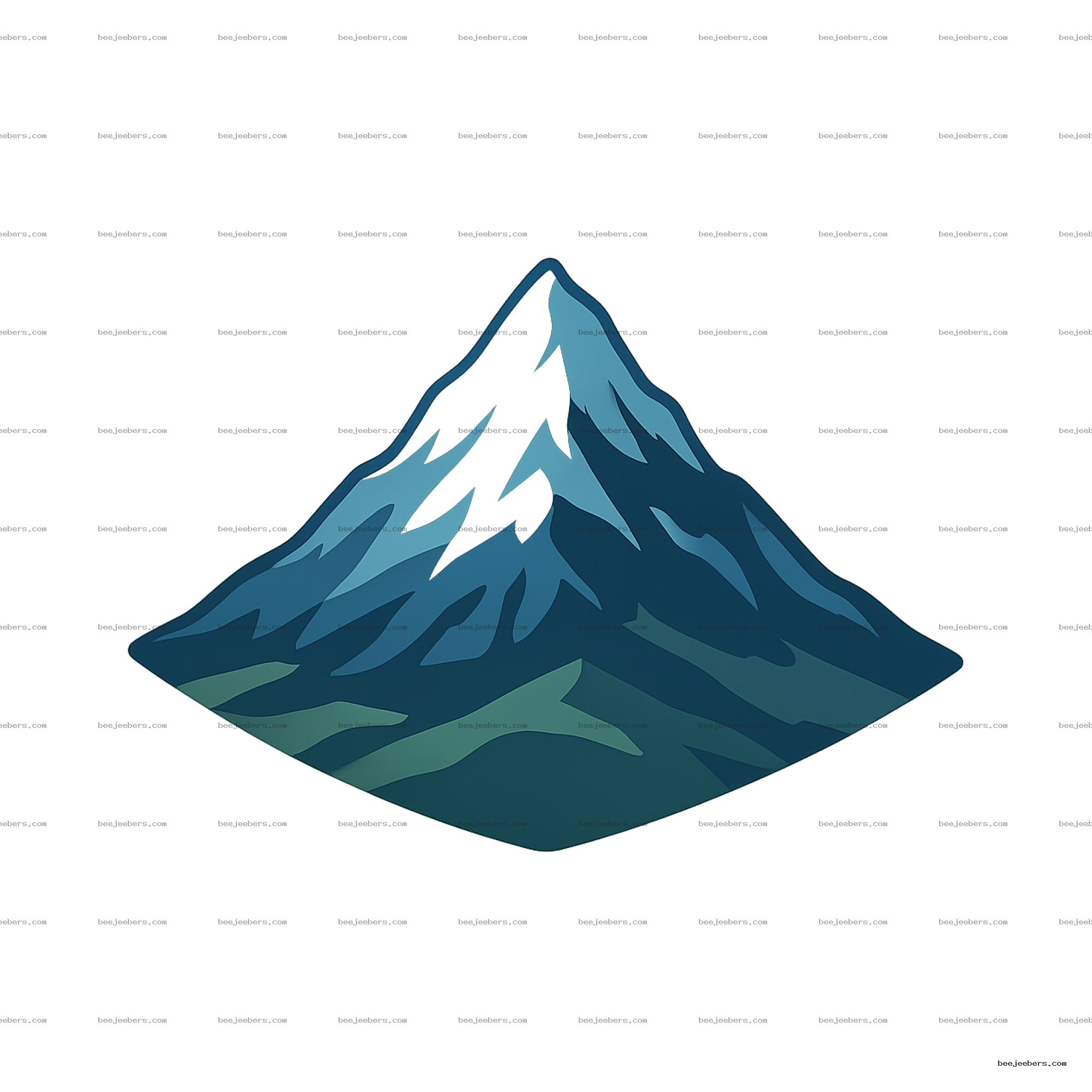 Clean vector mountain peak with blue and green layered snow and terrain