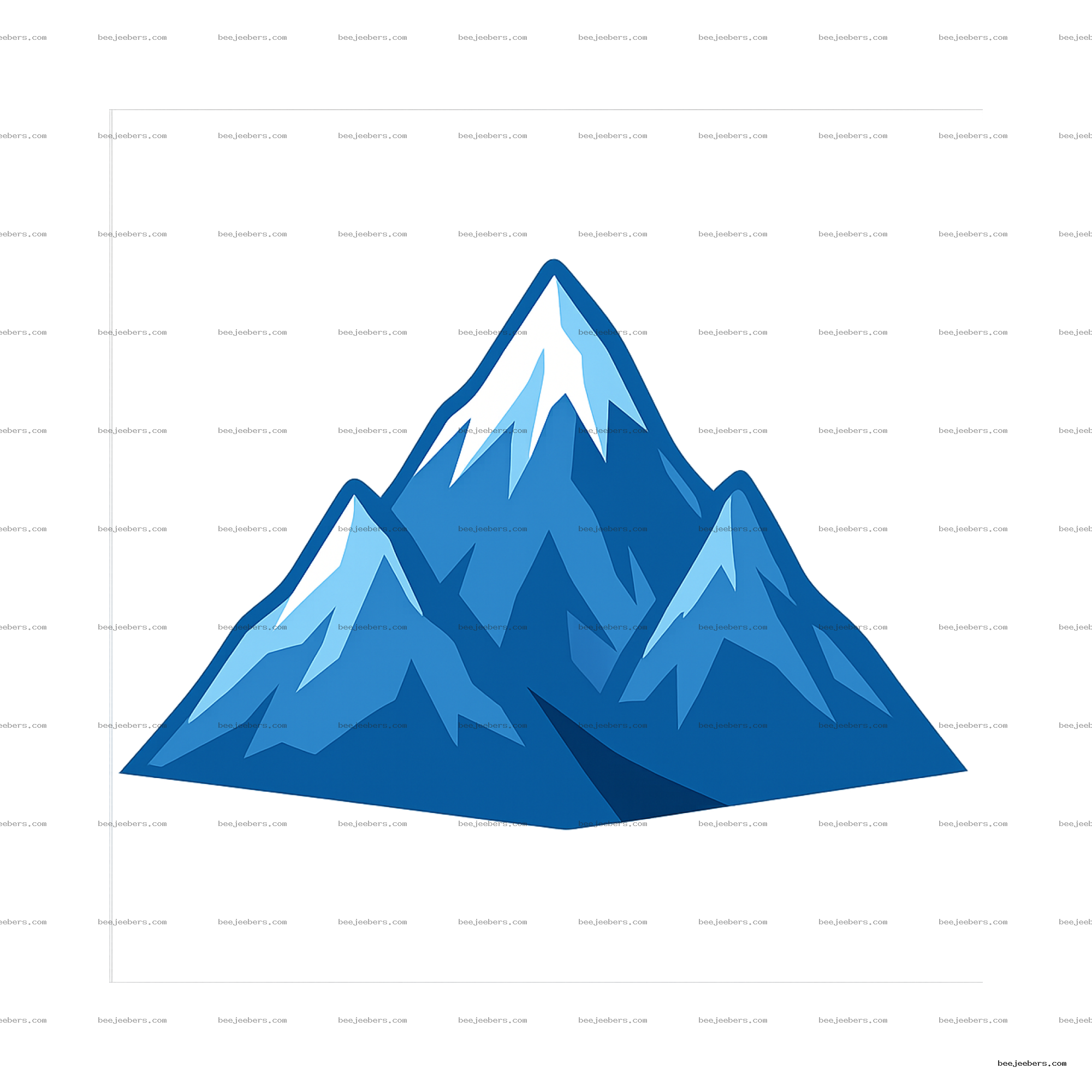 Clean vector mountain illustration with blue shades and white snow caps, transparent background