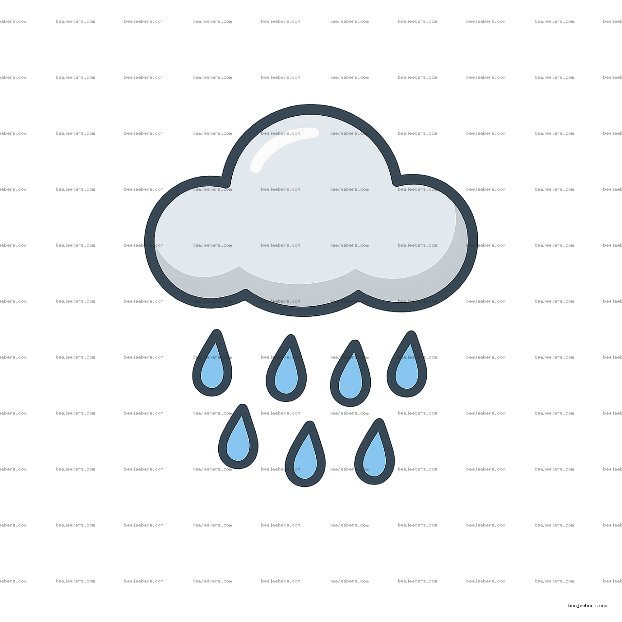 Clean vector rain cloud with blue raindrops on a transparent background PNG