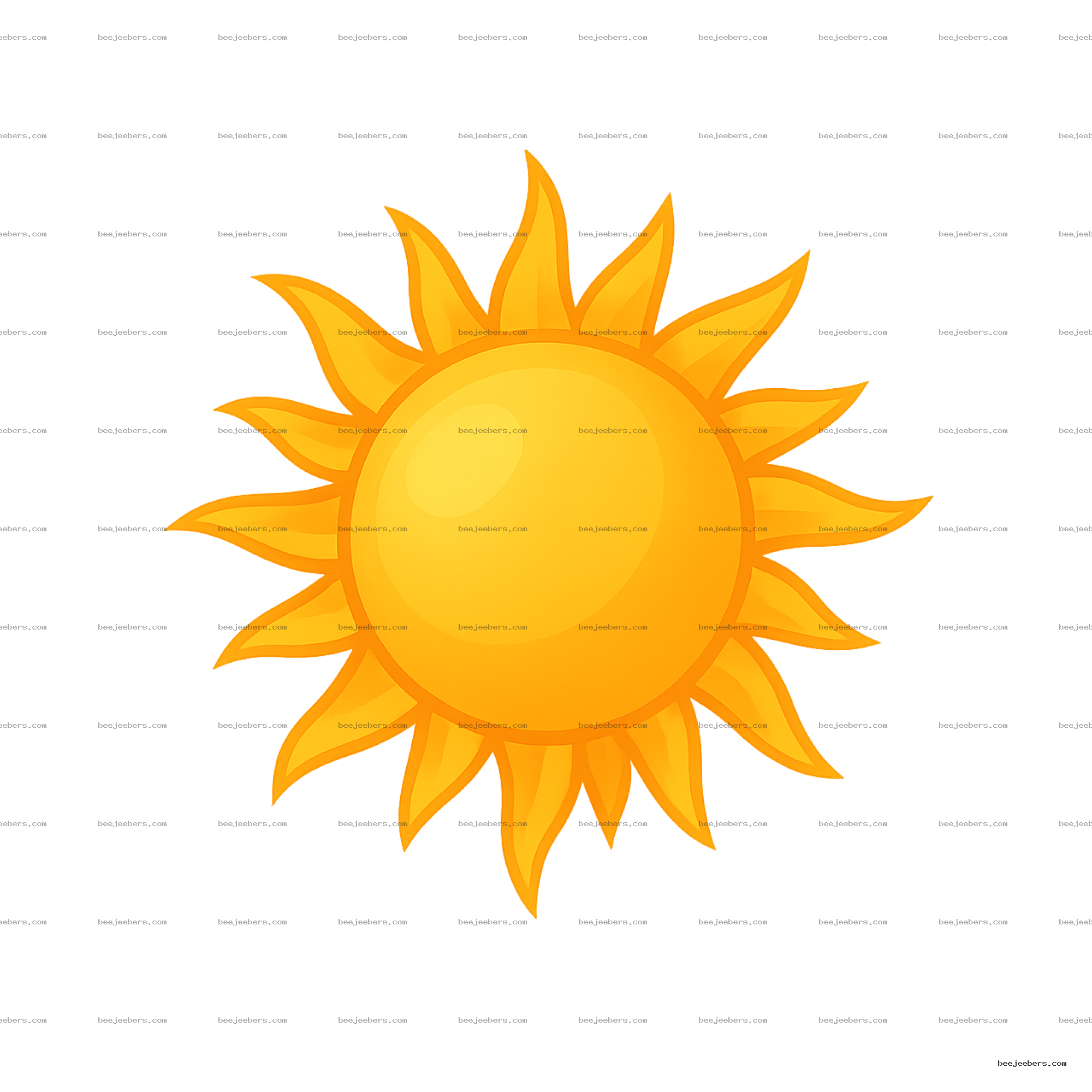 Bright yellow sun with wavy rays on transparent background, clean vector art for design and crafts