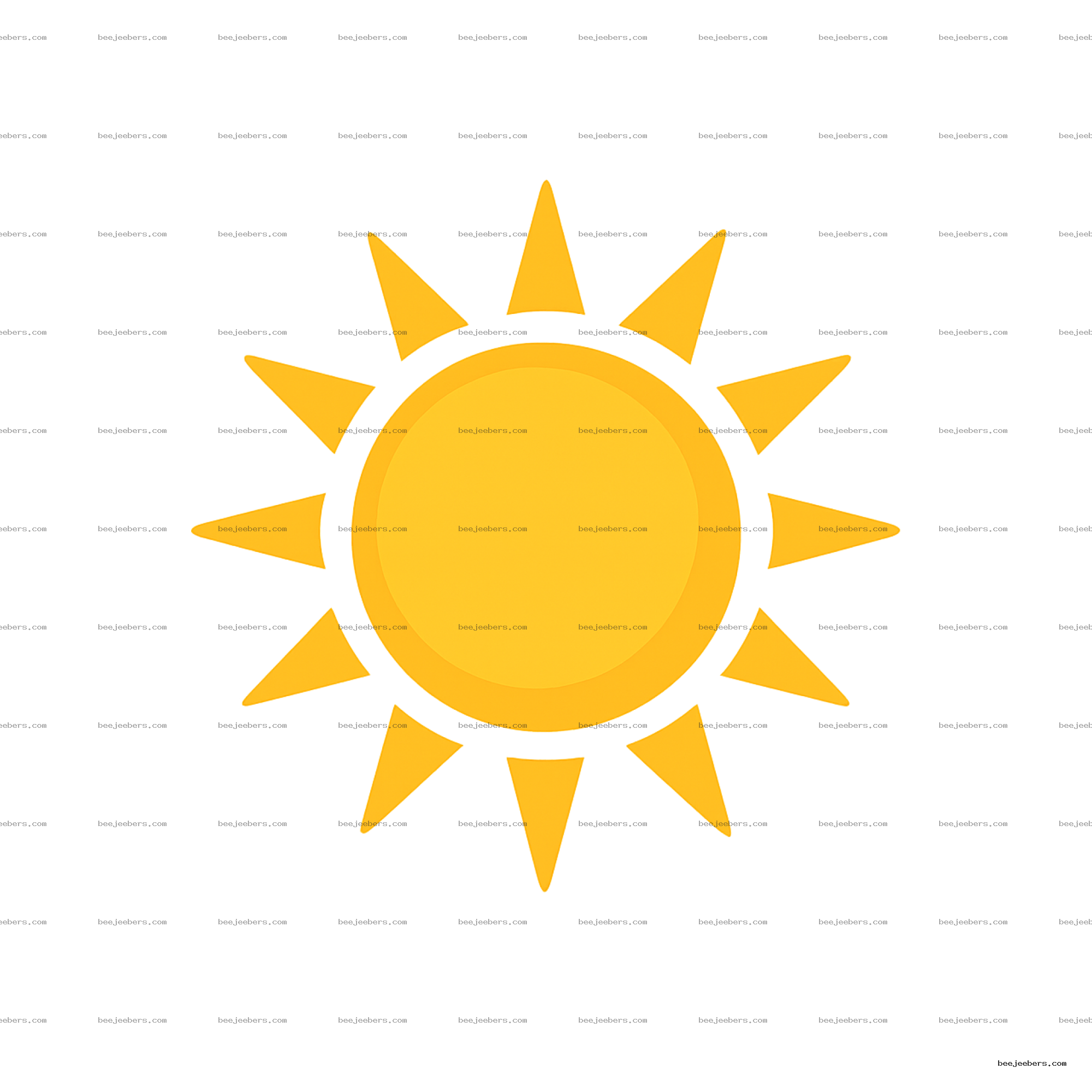 Bright yellow stylized sun with triangular rays on transparent background
