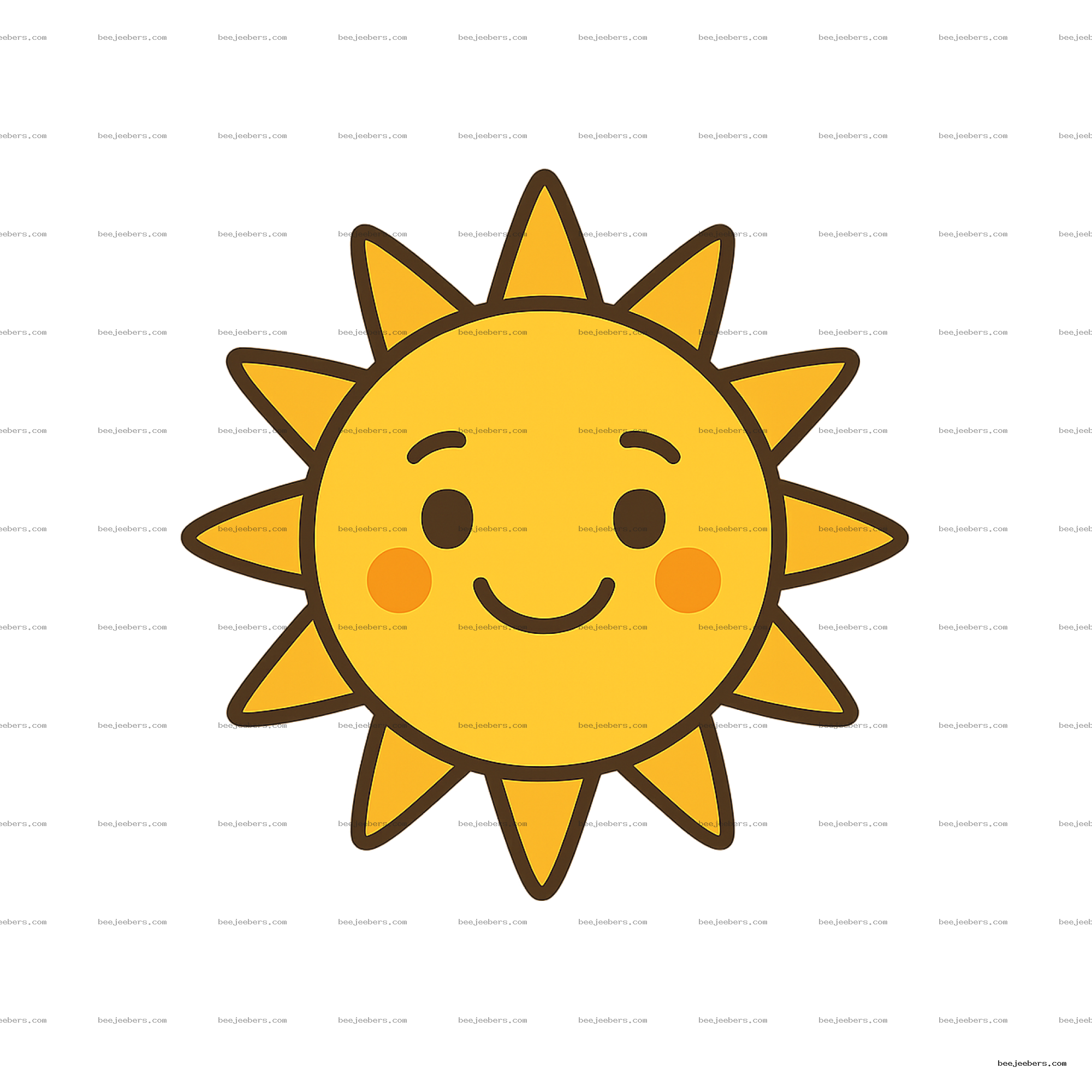 Cute smiling cartoon sun with yellow rays and orange cheeks transparent PNG