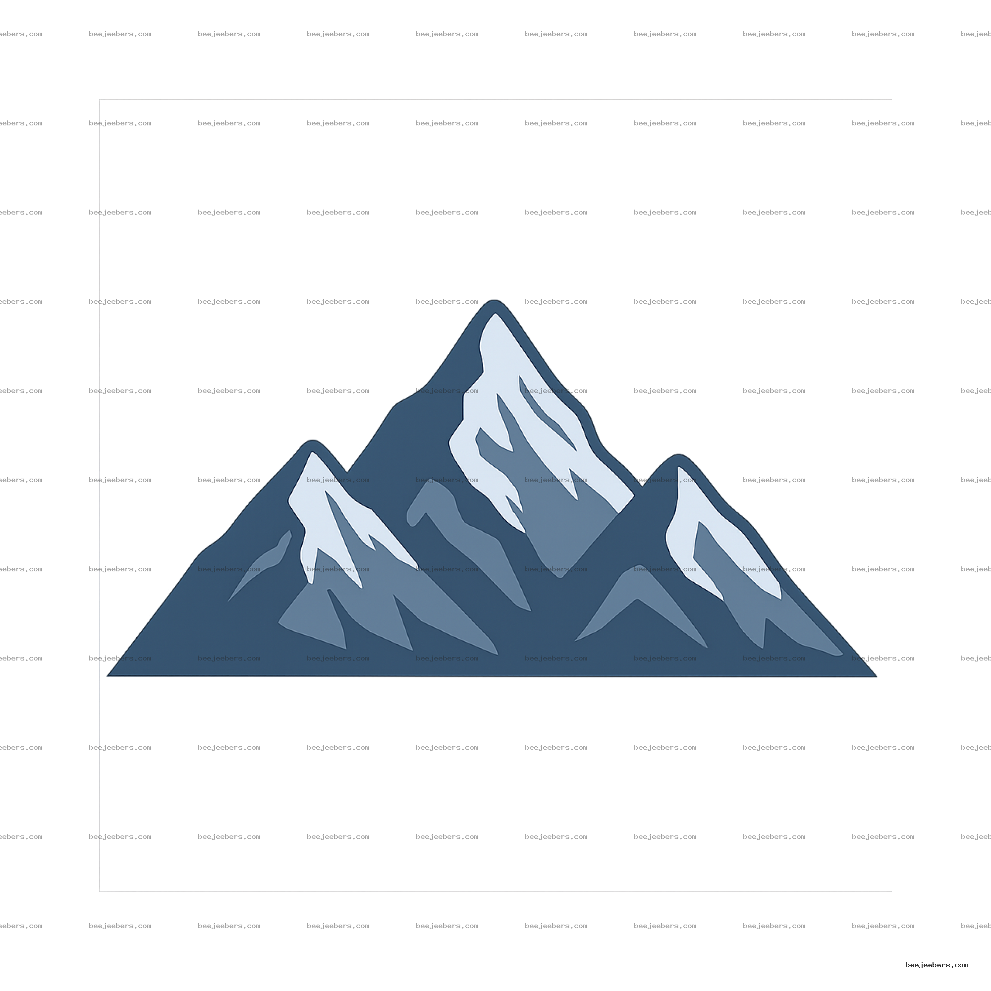 Clean vector mountain illustration with blue peaks and white snow caps on transparent background
