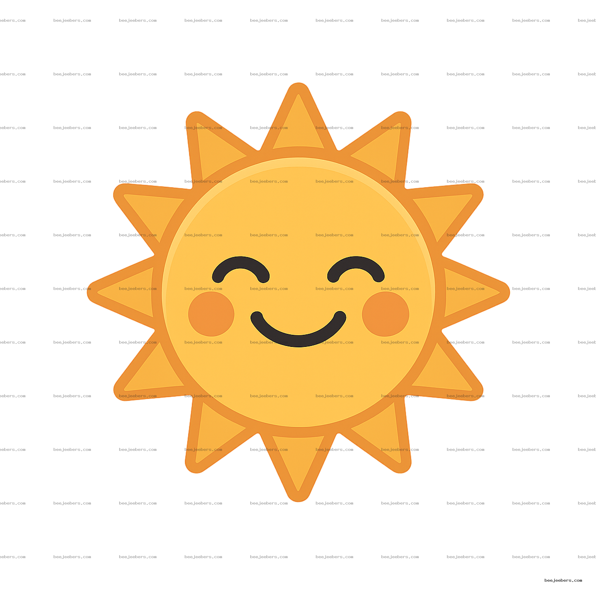 Smiling sun emoji png with closed eyes and rosy cheeks on transparent background