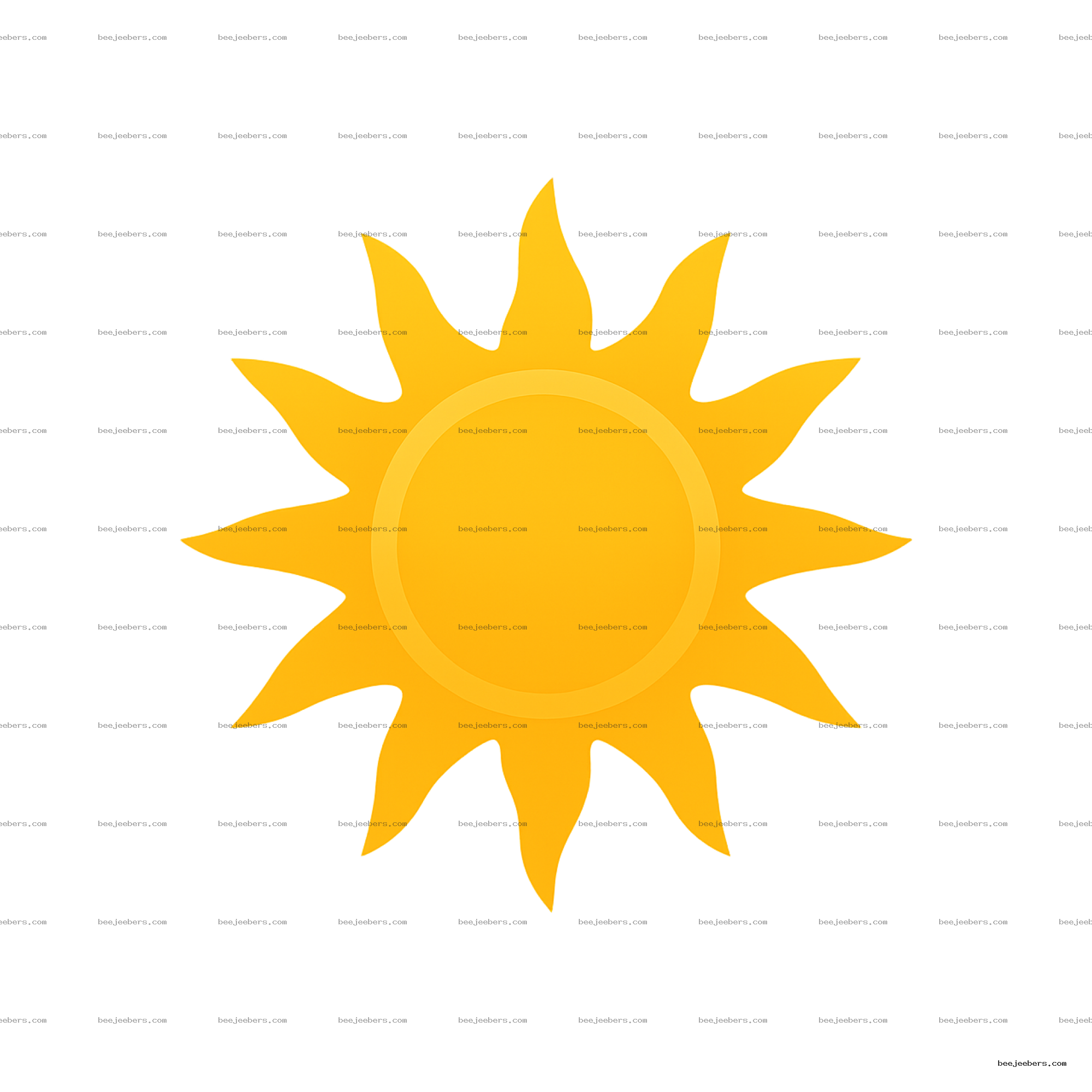 Bright yellow vector sun with smooth wavy rays on transparent background