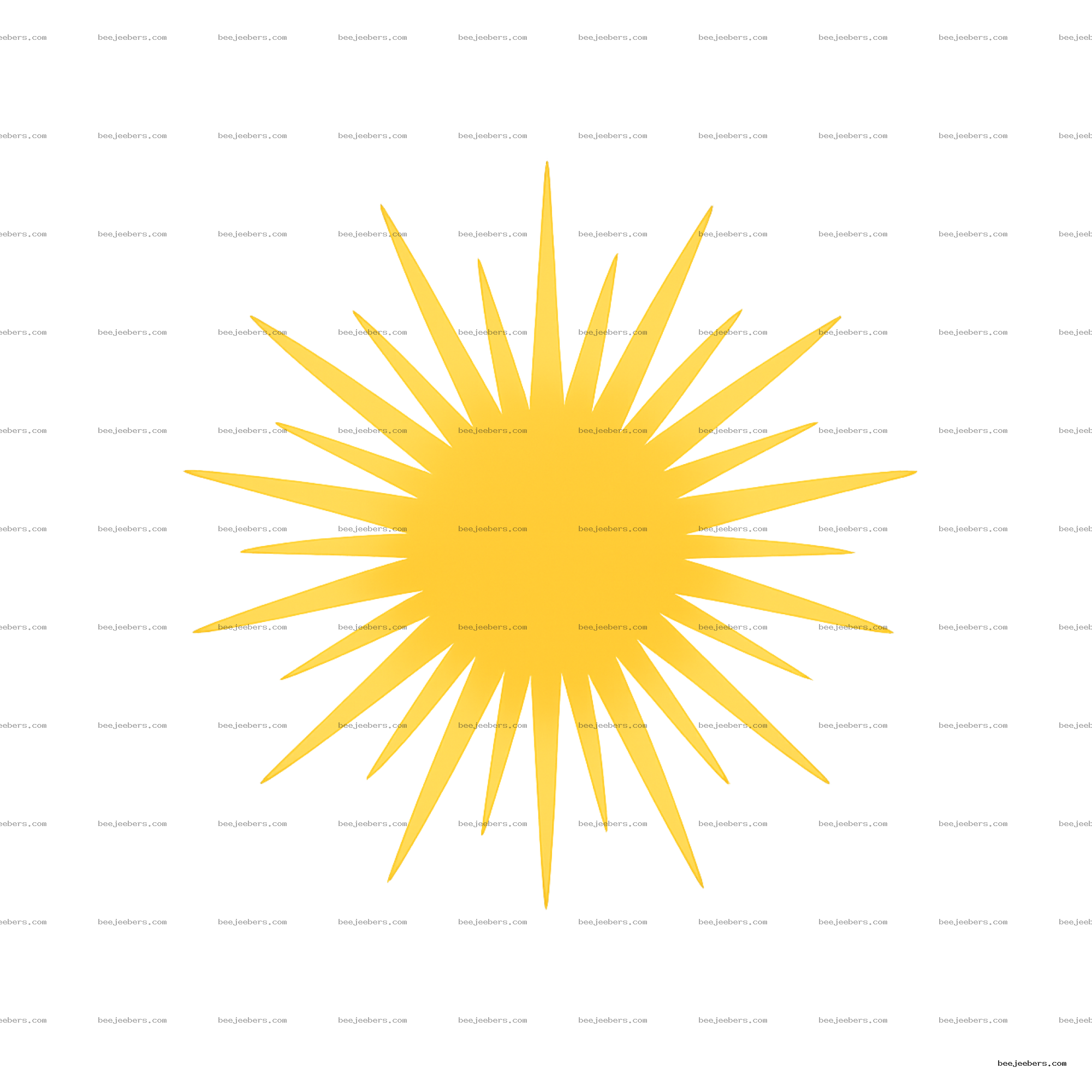 Bright yellow sun with sharp symmetrical rays on transparent background PNG