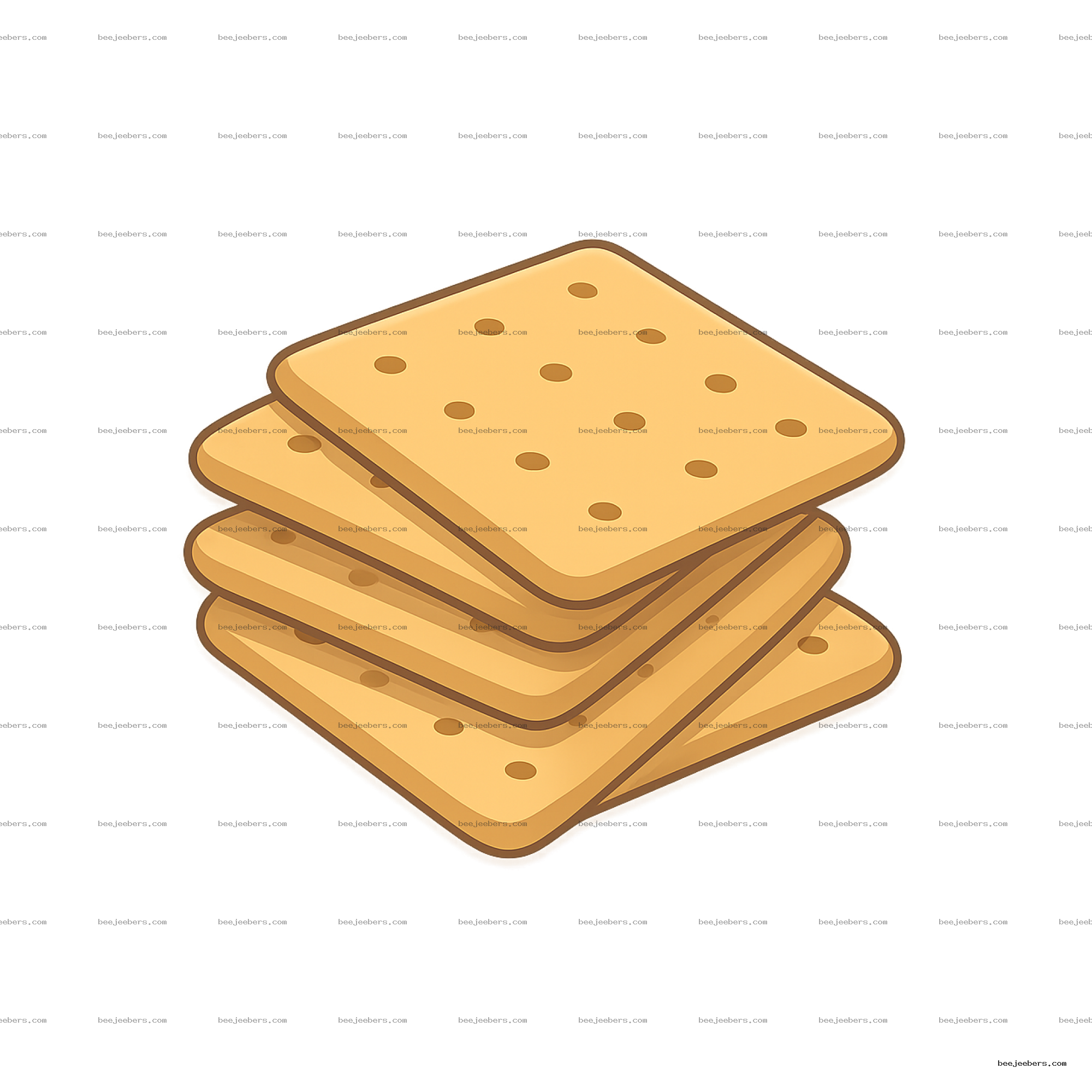 Stack of square clean vector crackers with small holes on transparent background