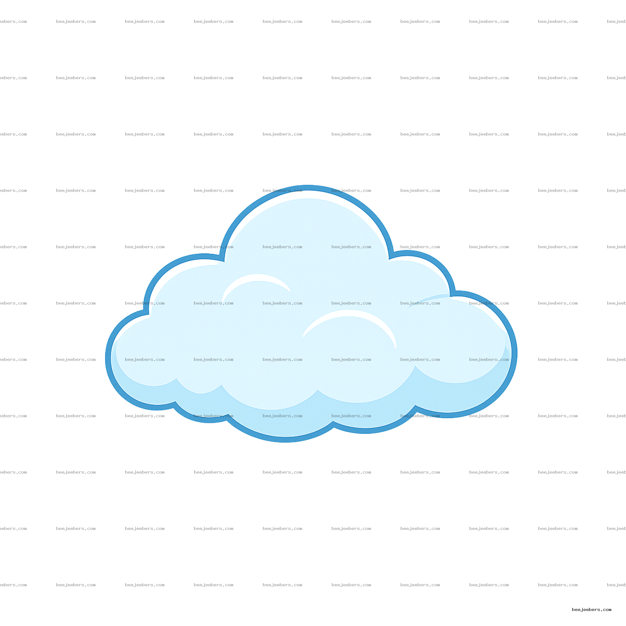 Light blue cartoon cloud with gradient shading and blue outline on transparent background