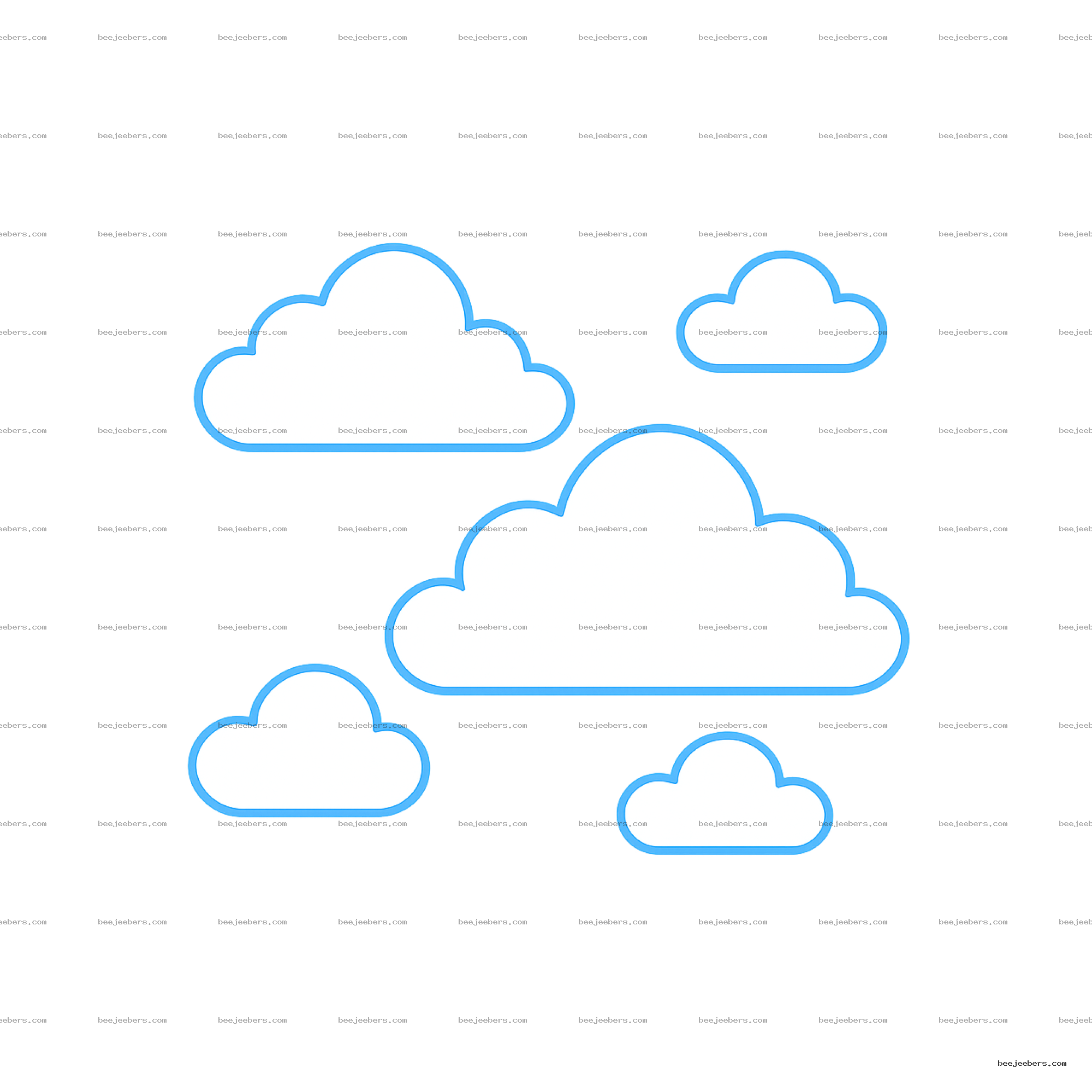 Set of clean vector white clouds with blue outlines on a transparent background