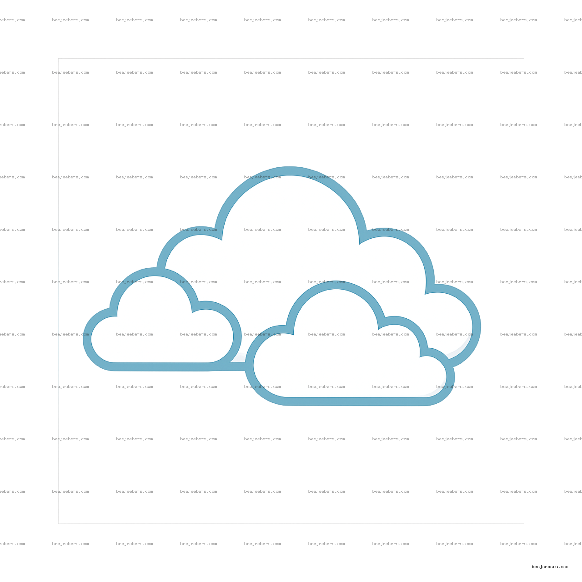 Clean vector style cluster of white clouds with blue outlines on transparent background