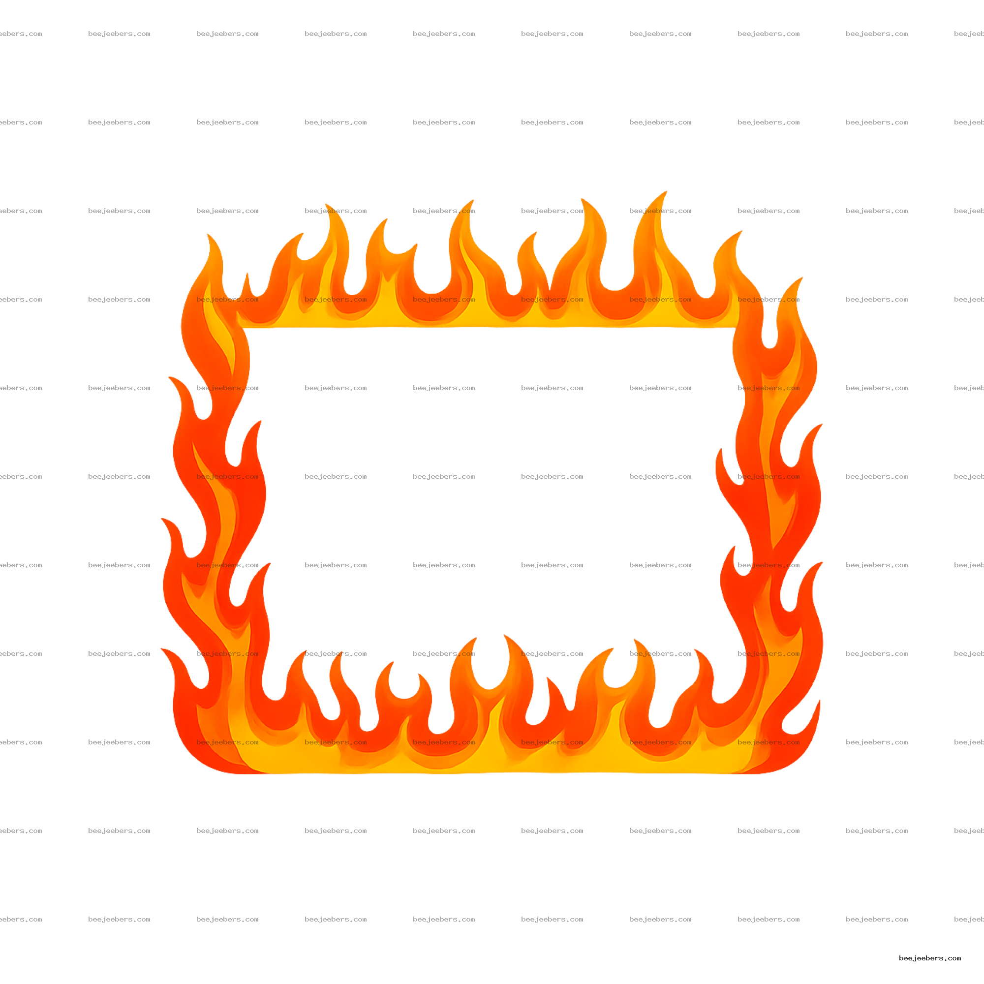Clean vector image of a rectangular fire flame border with bright orange and yellow flames on transparent background