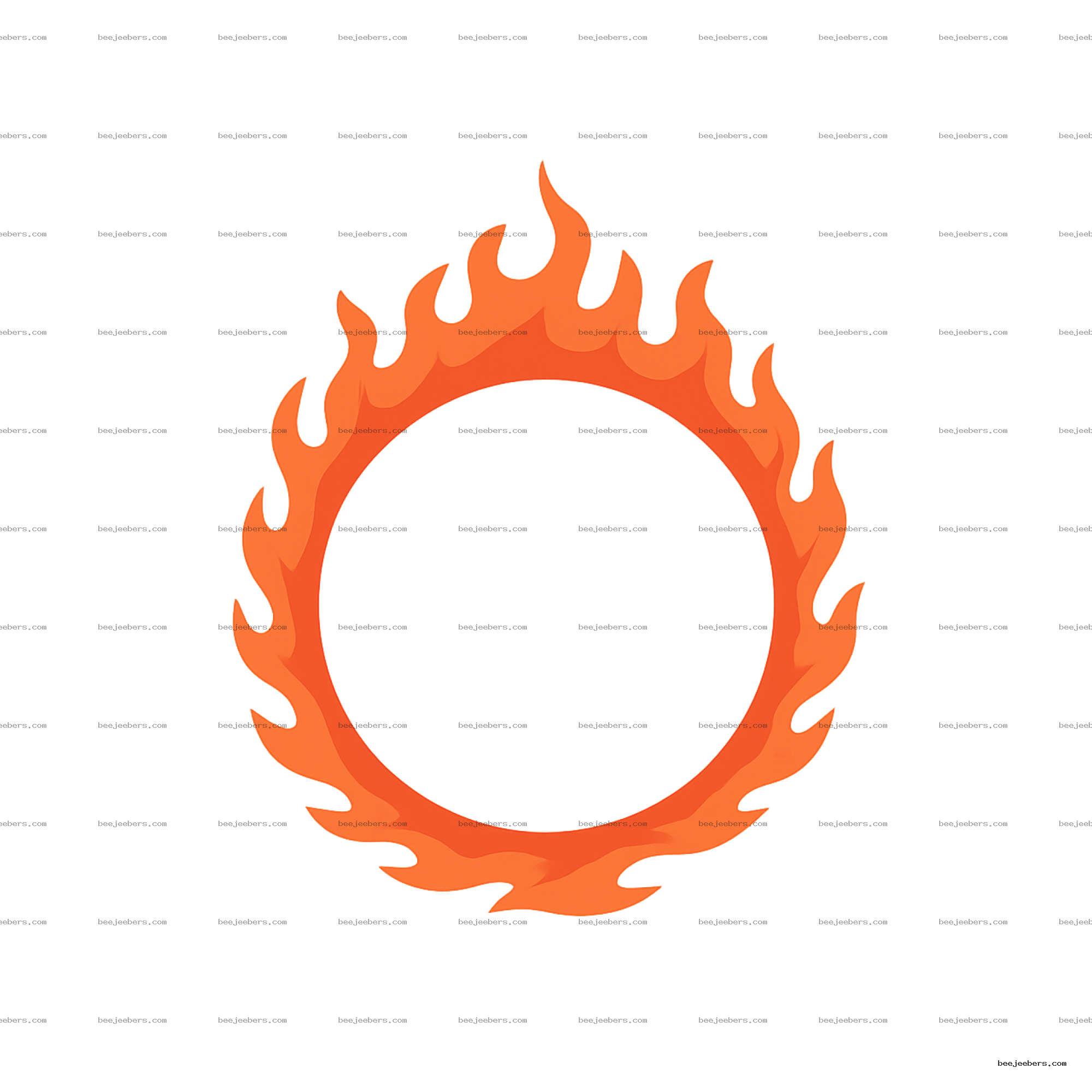 Bright orange stylized fire circle flame ring with smooth edges on transparent background