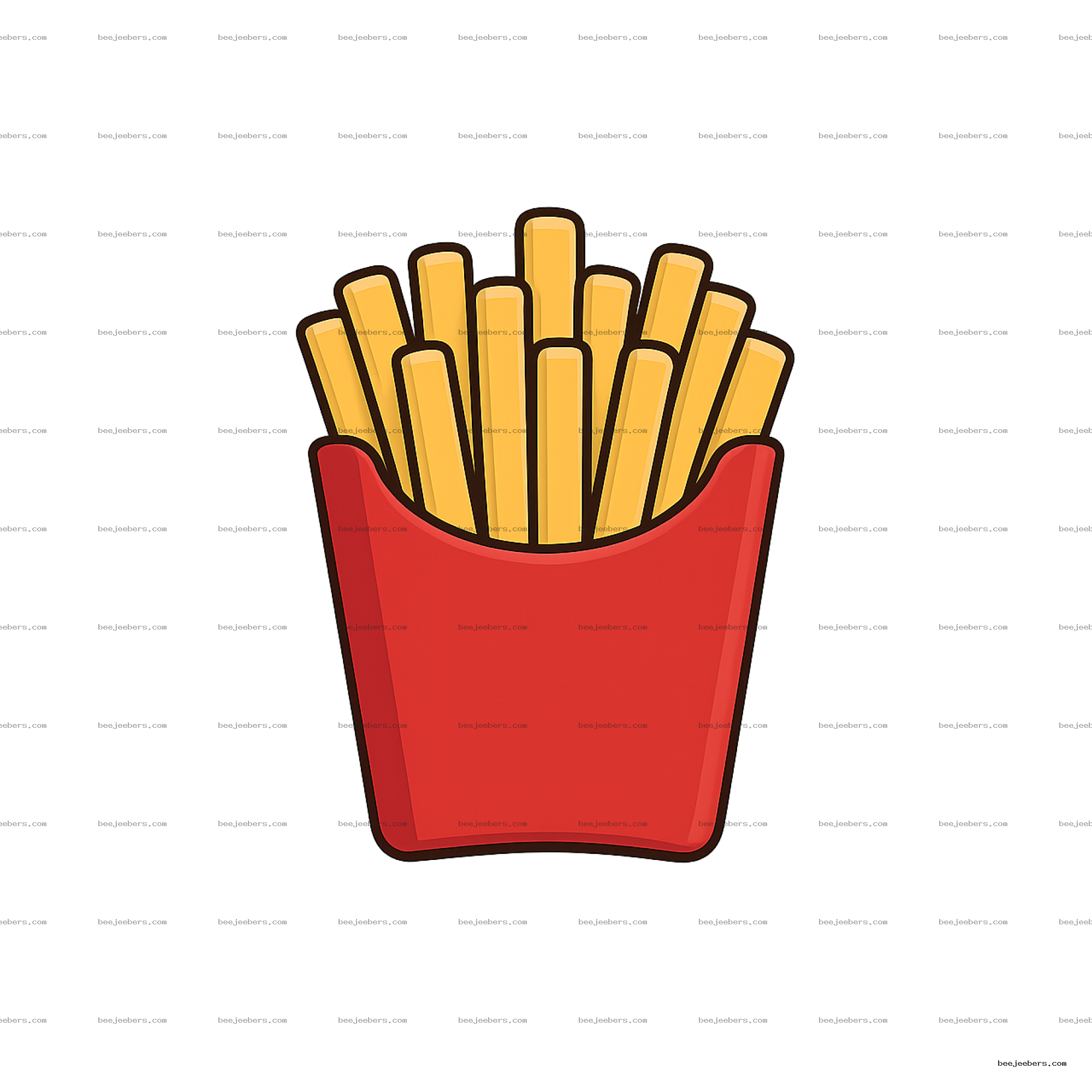 Vector illustration of golden French fries inside a red container on a transparent background