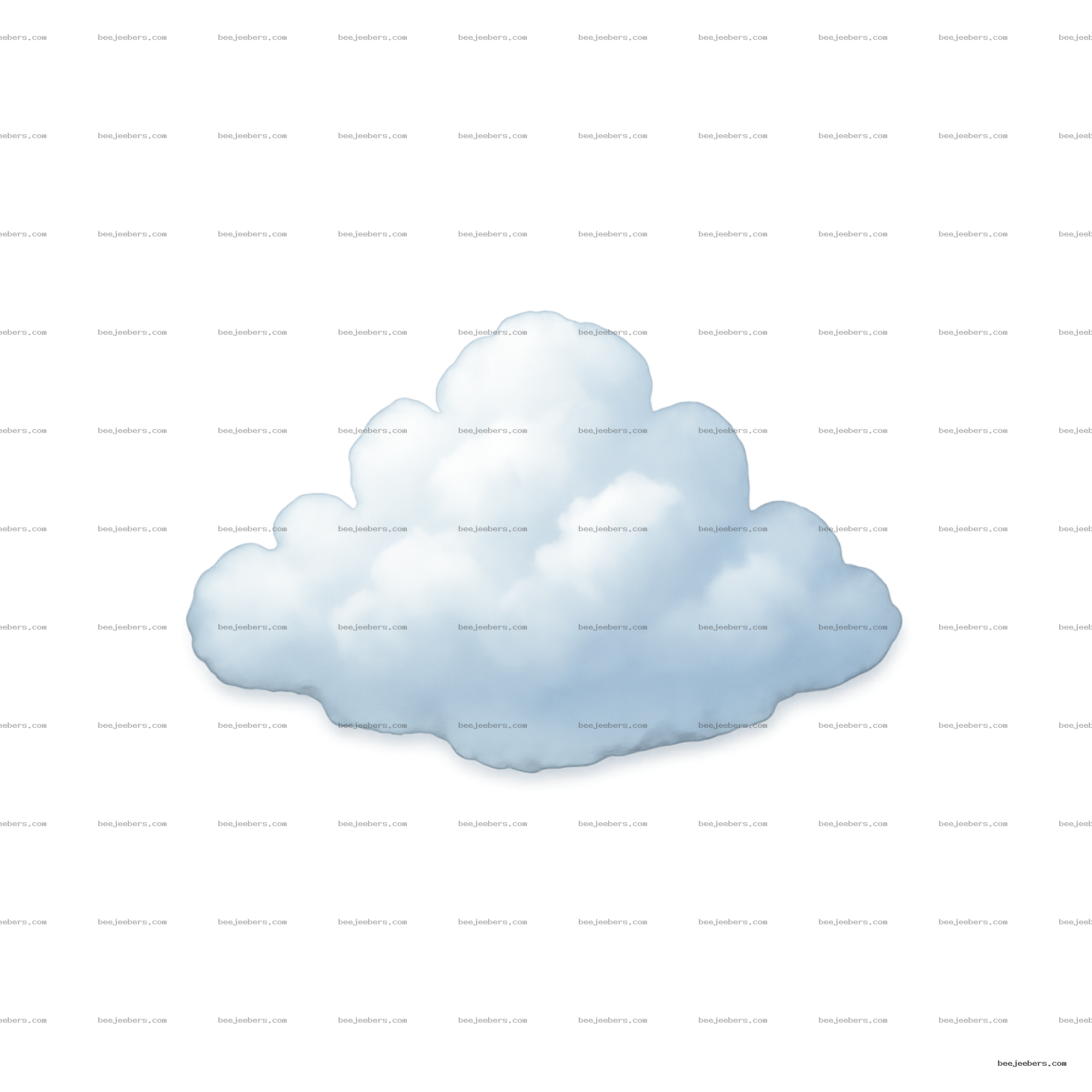 Realistic white fluffy cloud with soft shading on transparent background