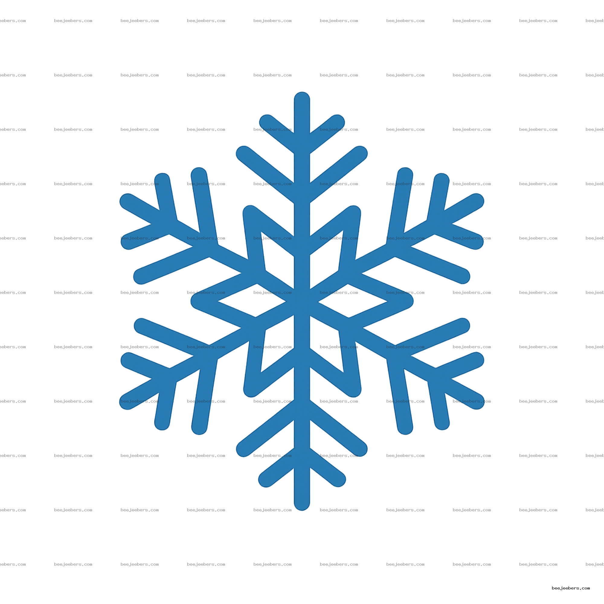 Blue snowflake vector PNG with six symmetrical branches on transparent background