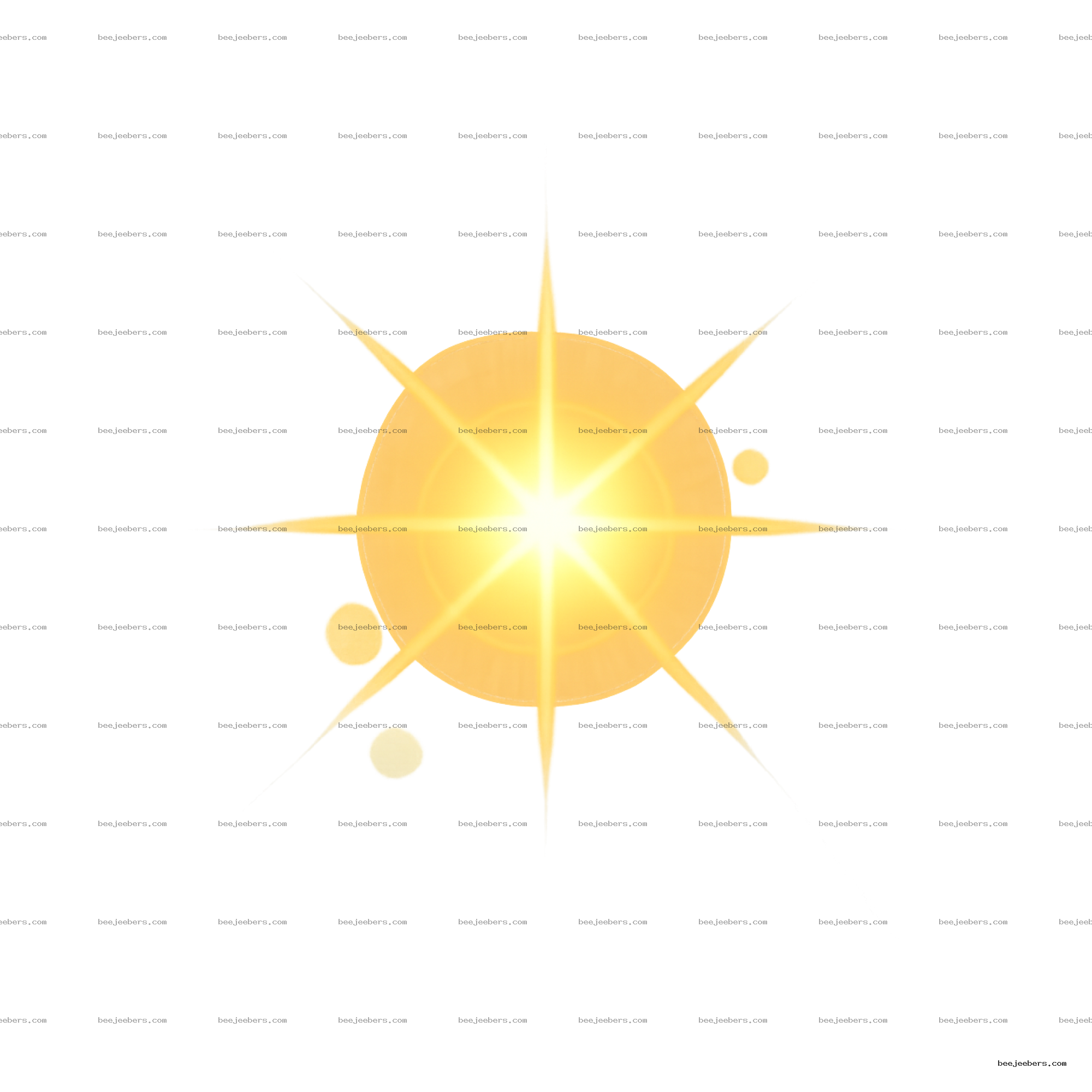 Clean vector sunlight lens flare with golden glow and star rays on transparent background