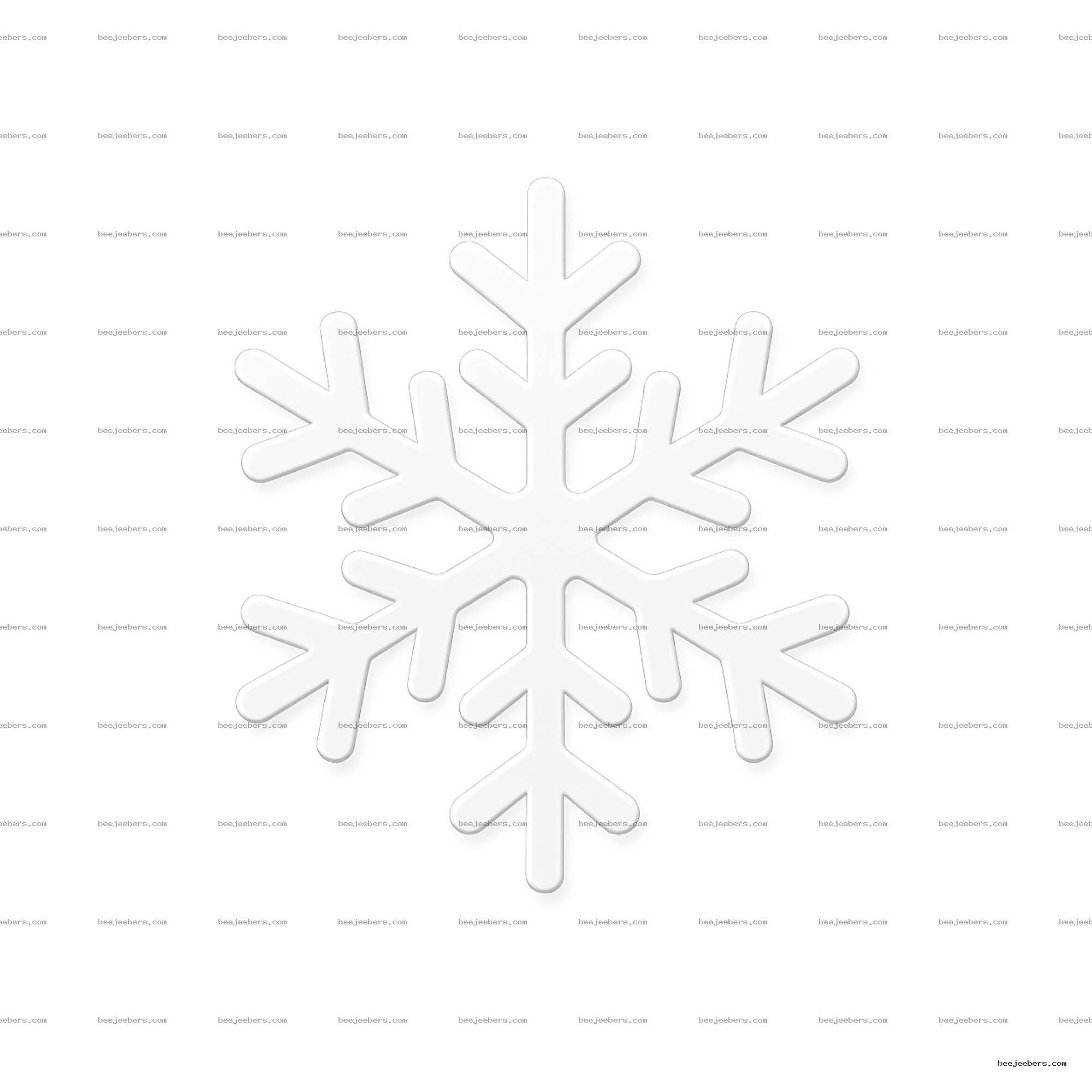 Clean white snowflake PNG on transparent background with smooth edges and symmetrical design