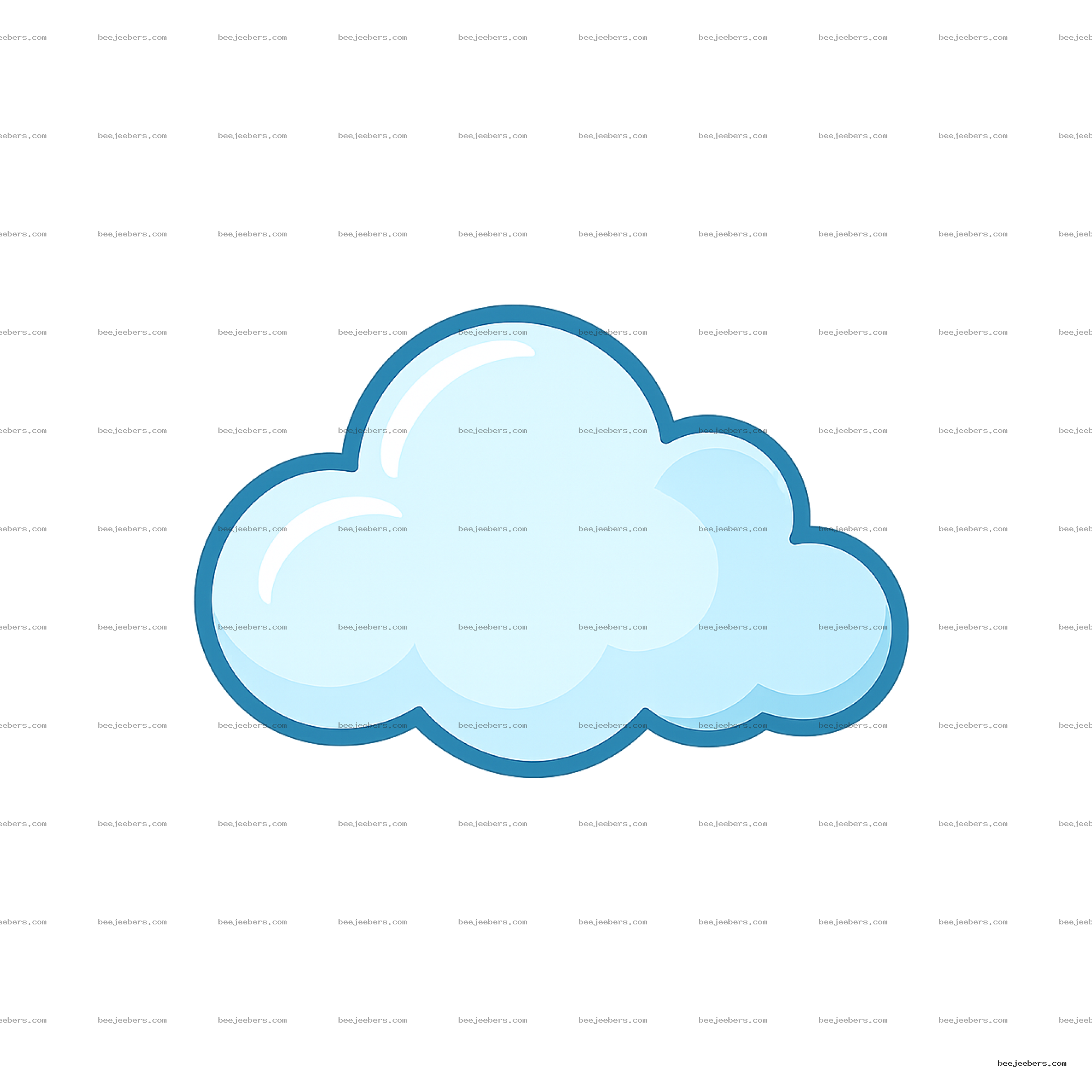 Light blue animated cartoon cloud with dark blue outline and highlights transparent background PNG