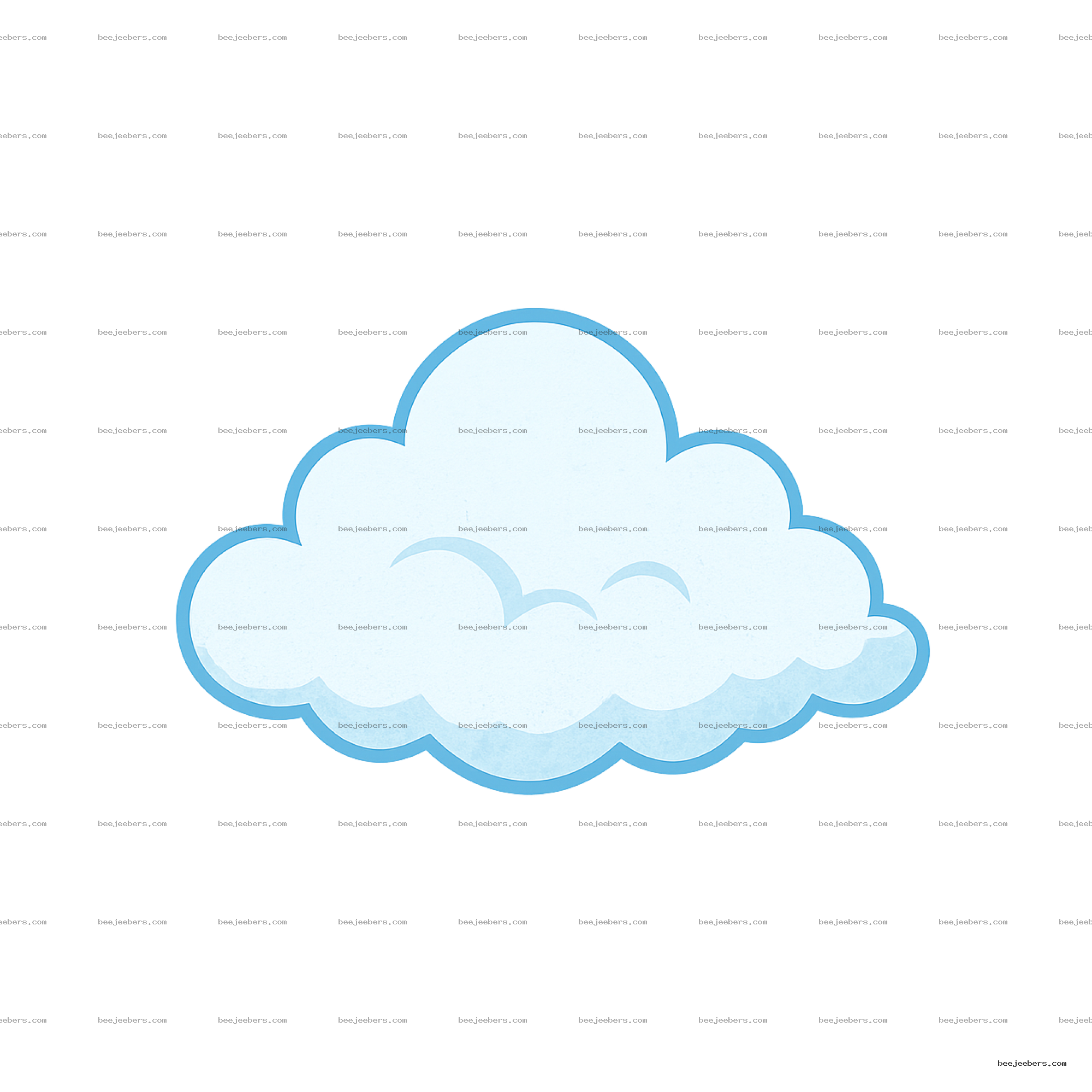 Clean vector style light blue cloud with blue outline on transparent background for digital downloads