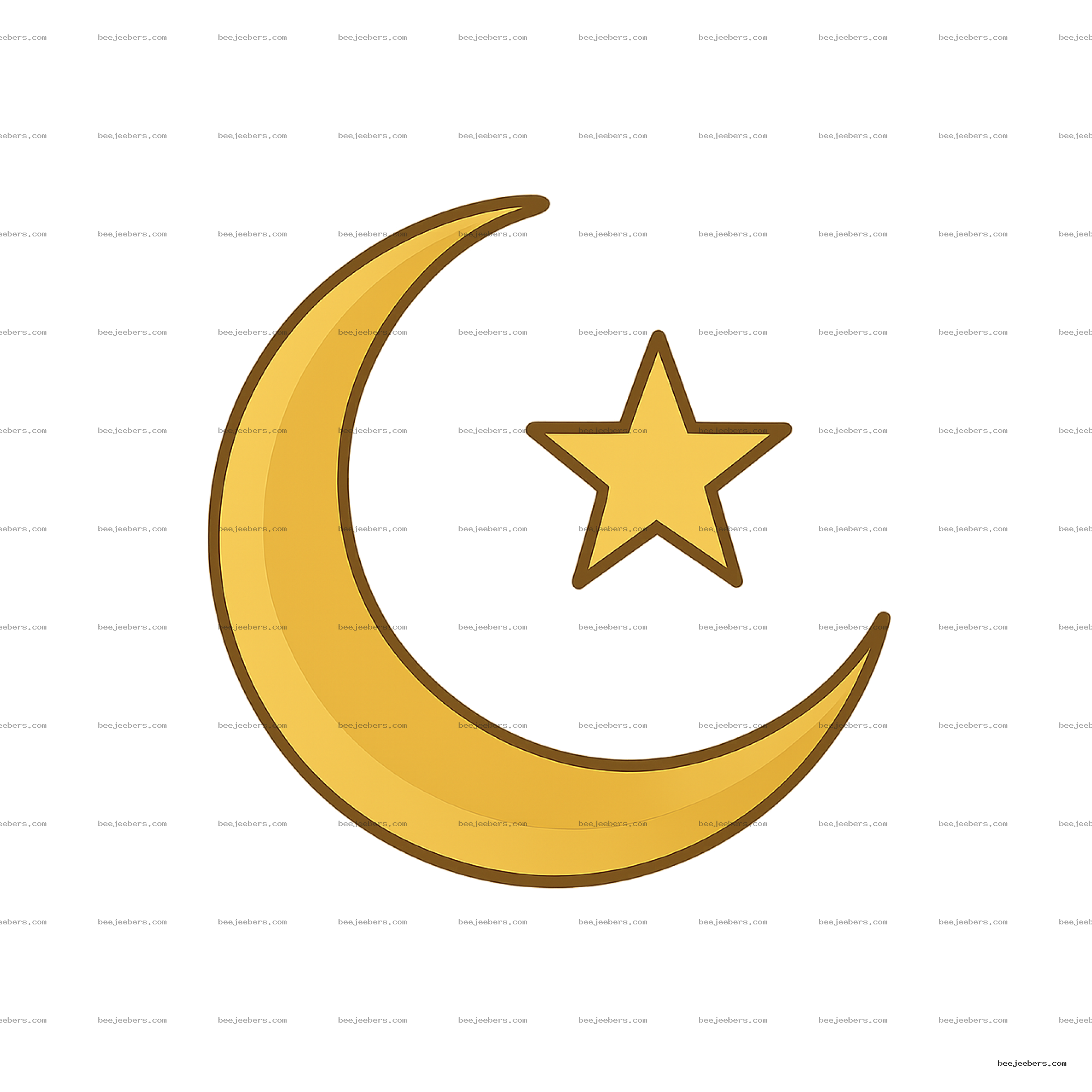 Golden crescent moon with star clipart in clean vector style on transparent background