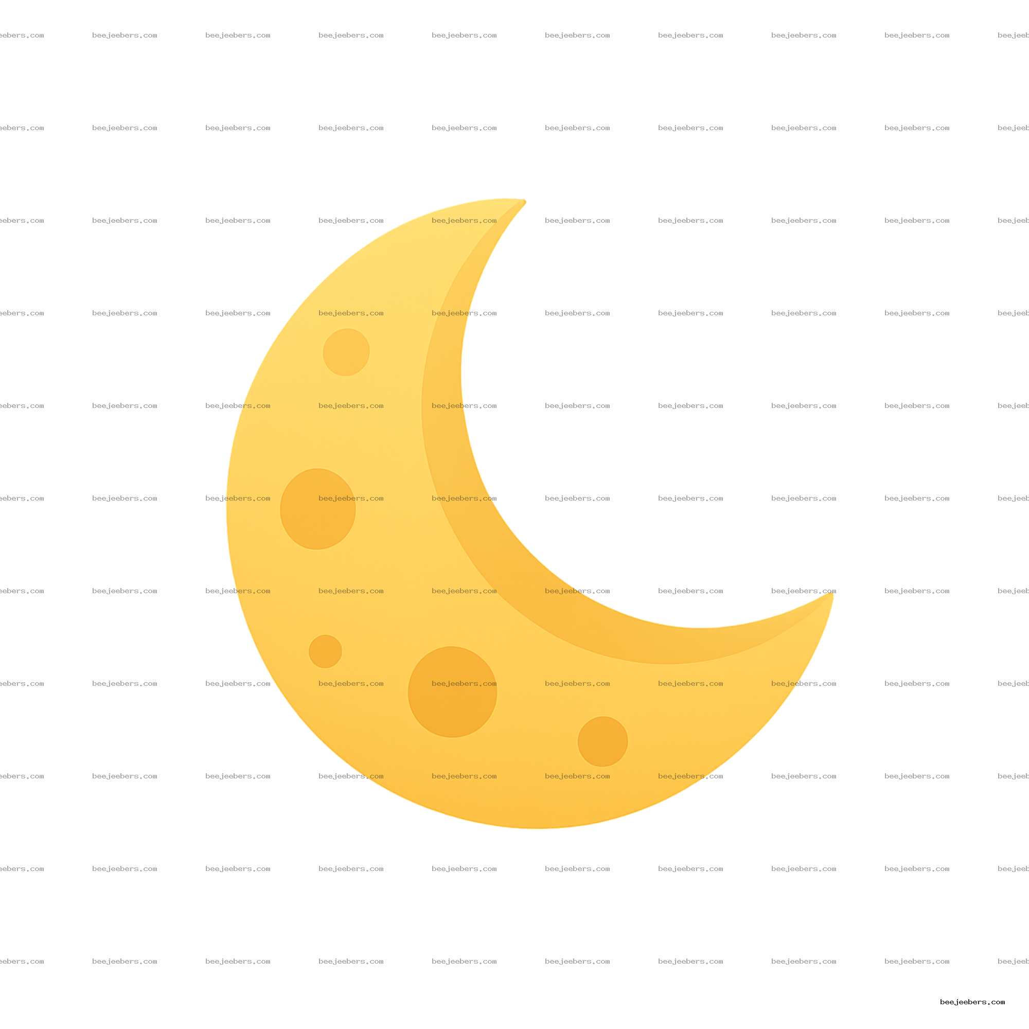 Yellow crescent moon vector with stylized craters on transparent background