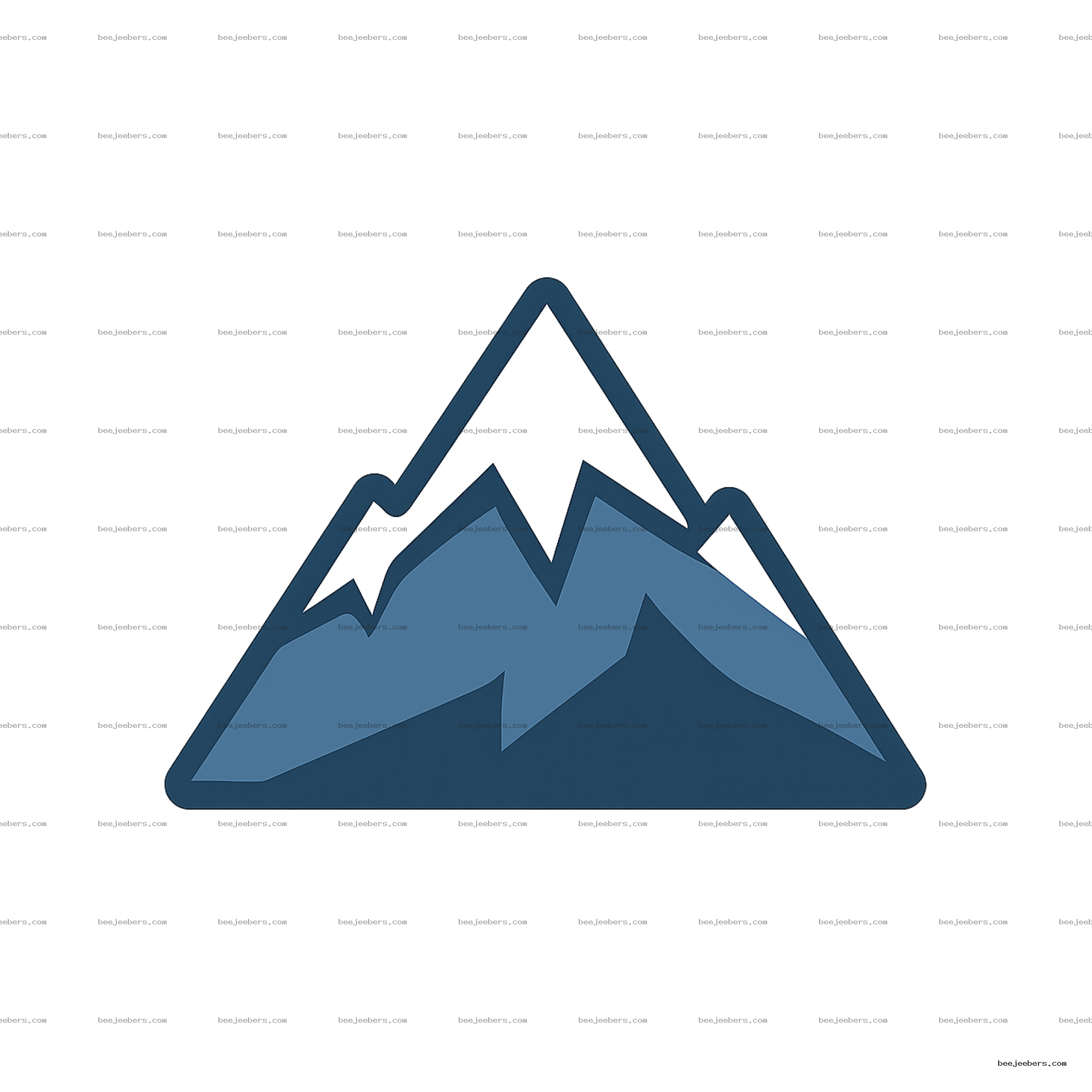 Clean vector mountain icon with white snow caps and blue shaded slopes on transparent background