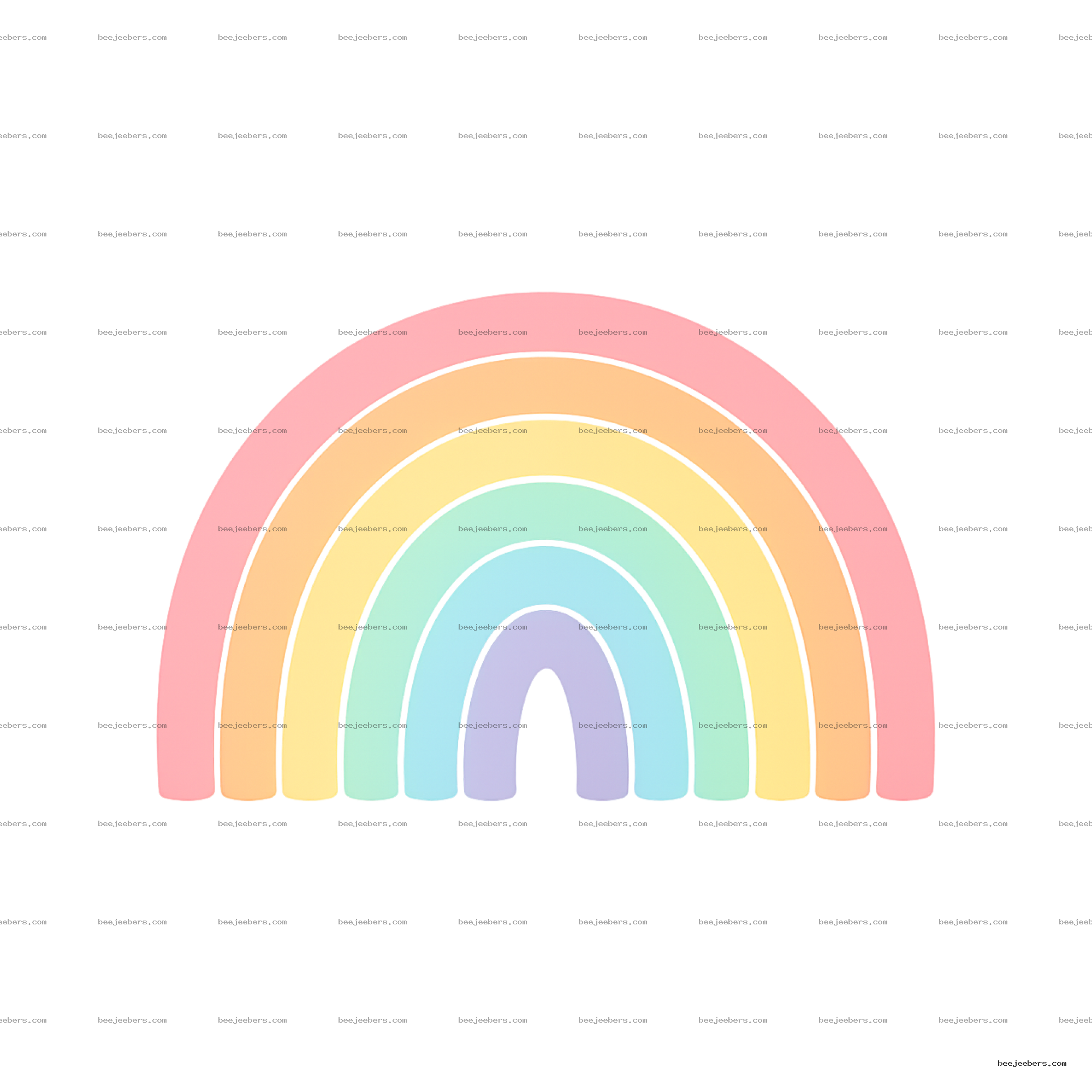 Clean vector pastel rainbow with six smooth pastel-colored arches on transparent background