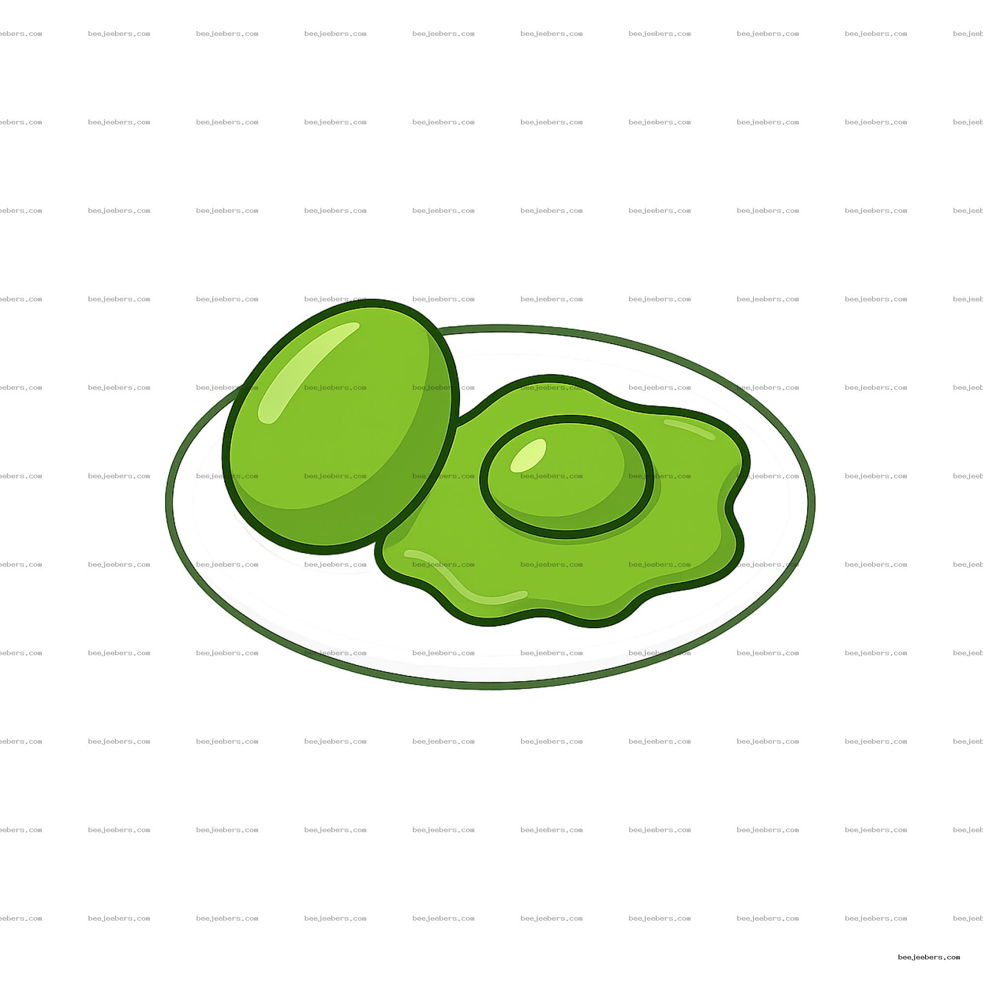 Clean vector clipart of green fried and boiled eggs on a plate with transparent background